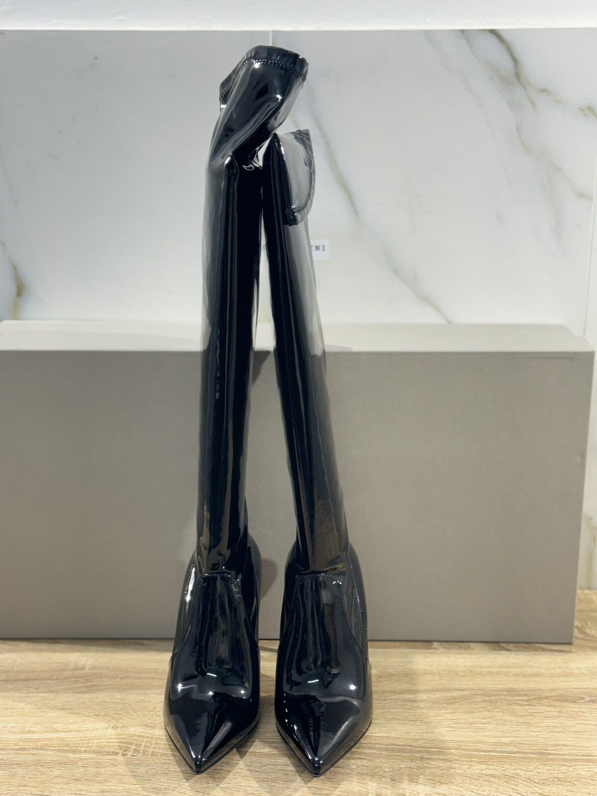 Sergio Levantesi Stivale Donna Lupa Pelle Vernice Nero Luxury Boot 37.5