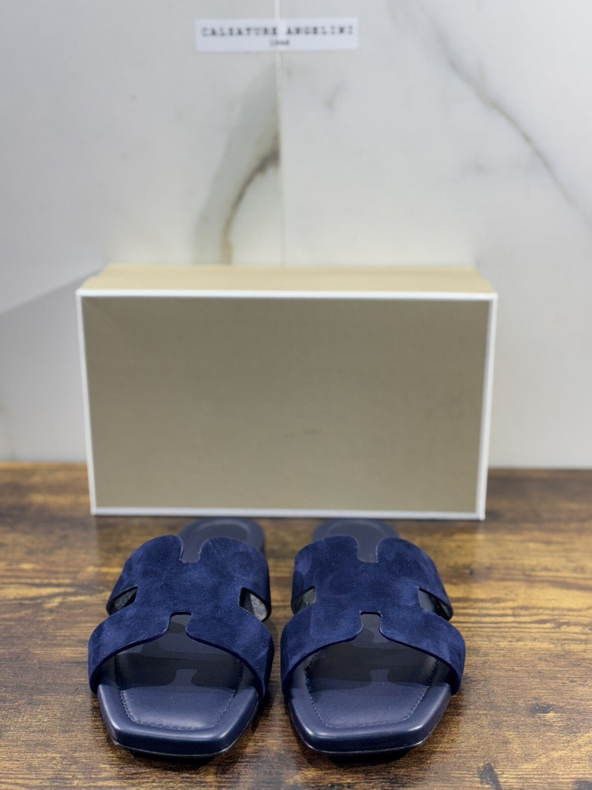 Capri Sandalo Donna In Suede Blu Fatto A Mano In Italia Fondo Cuoio 40
