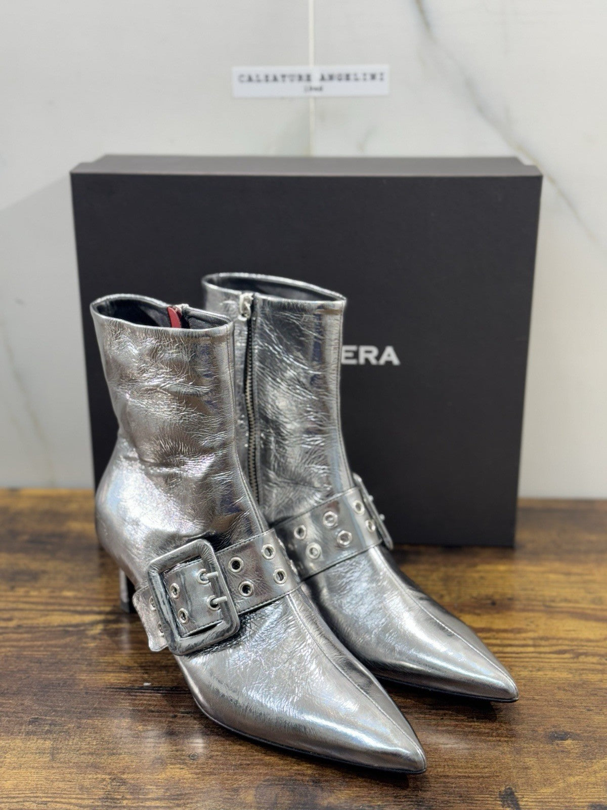 HALMANERA Stivaletto Pelle Acciaio Con Tacco Luxury Made In Italy Donna 41