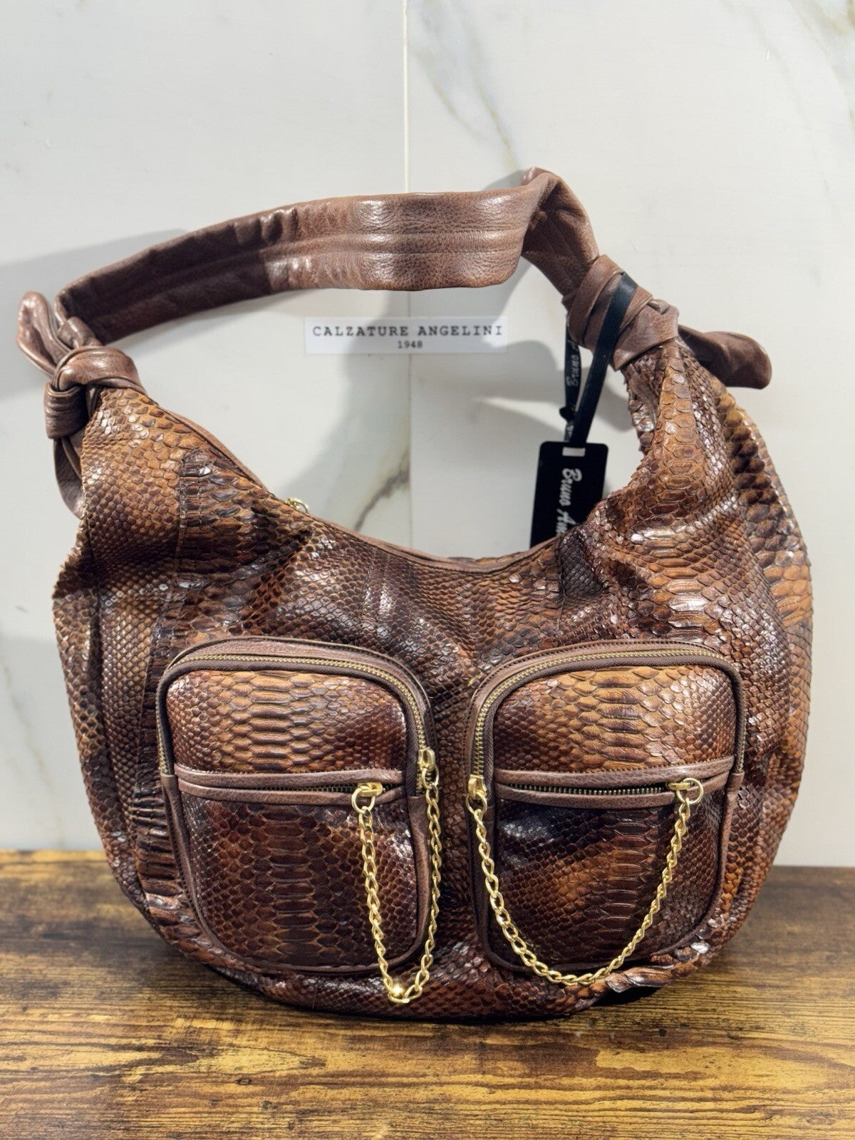 Bruno Amaranti Borsa Donna In Vero Pitone Luxury Craftmanship Bag Woman Marrone