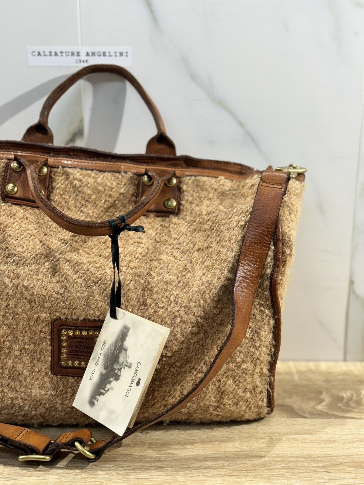 Campomaggi Borsa Donna Shopping Vacchetta Tessuto Cognac Luxury Bag