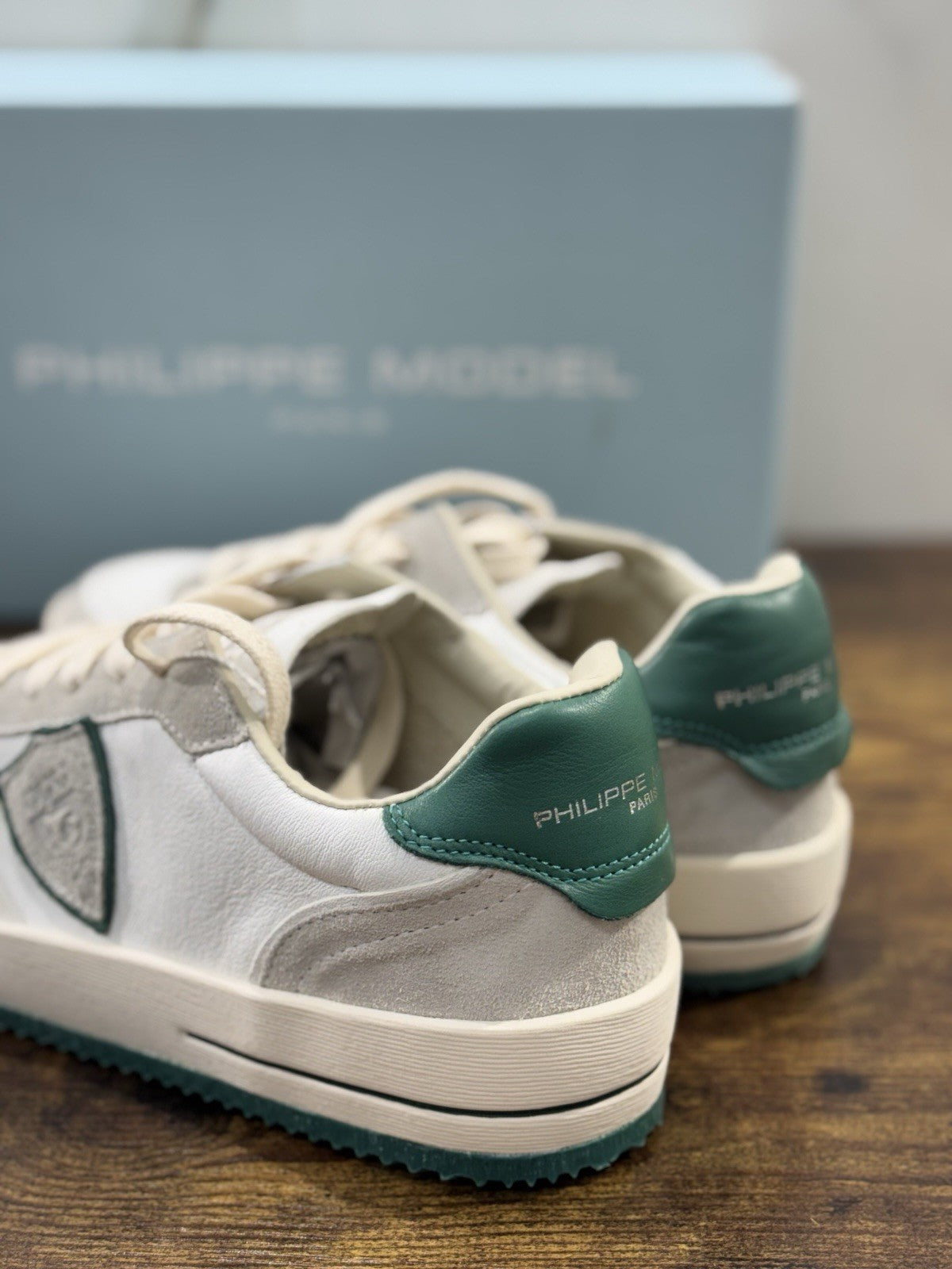 Philippe Model Nice Low Men Sneaker Uomo Pelle E Suede Bianca Verde 42