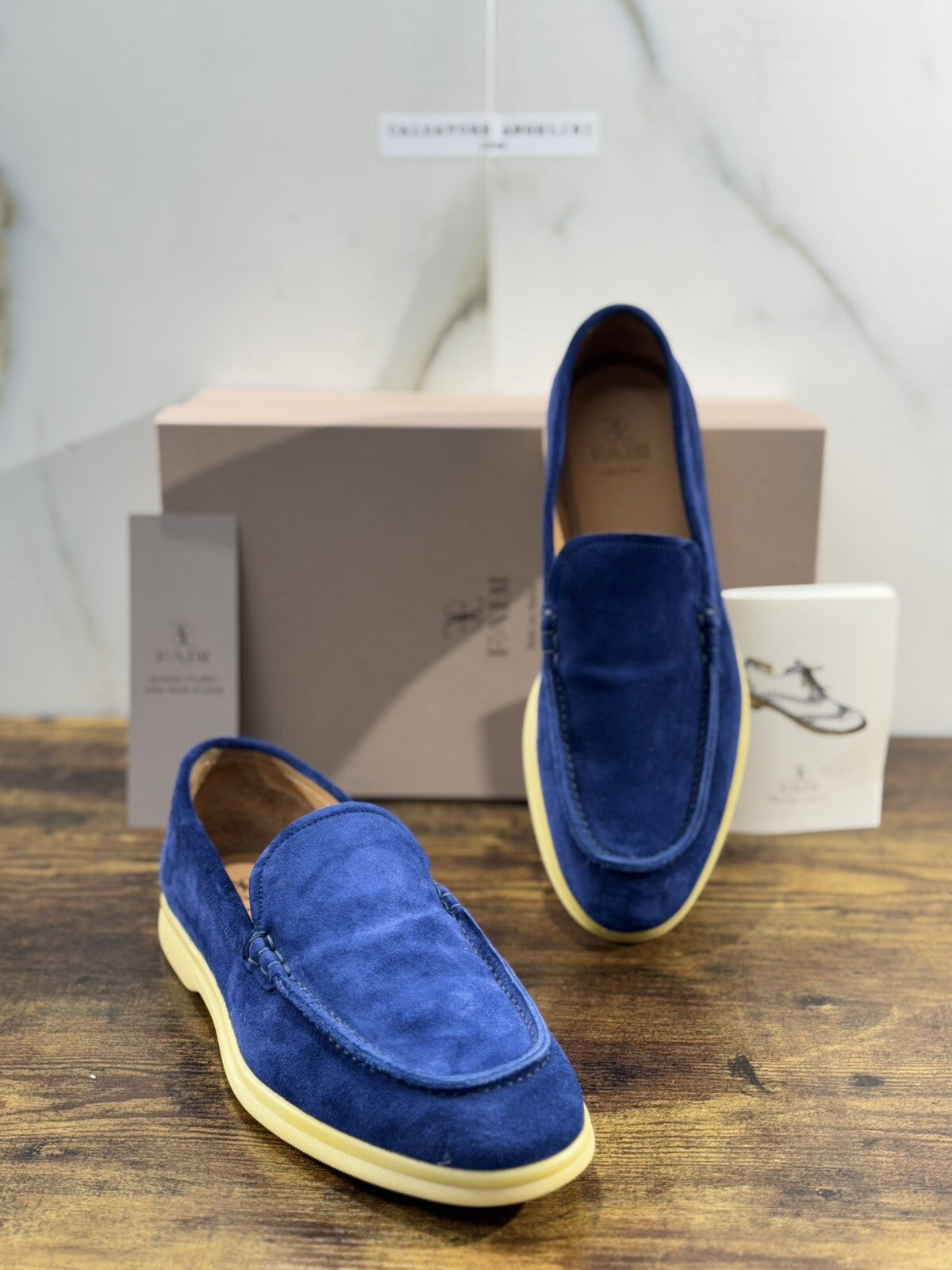 Fabi Mocassino Uomo Suede Blu Handmade Fabi Luxury Loafer Summer Walk 42