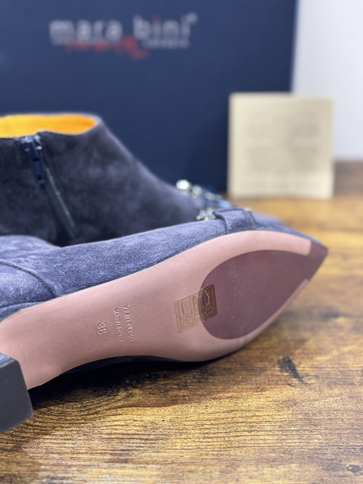 Mara Bini Stivaletto Donna Lavorazione A Sacchetto Con Tacco Suede Blu 36