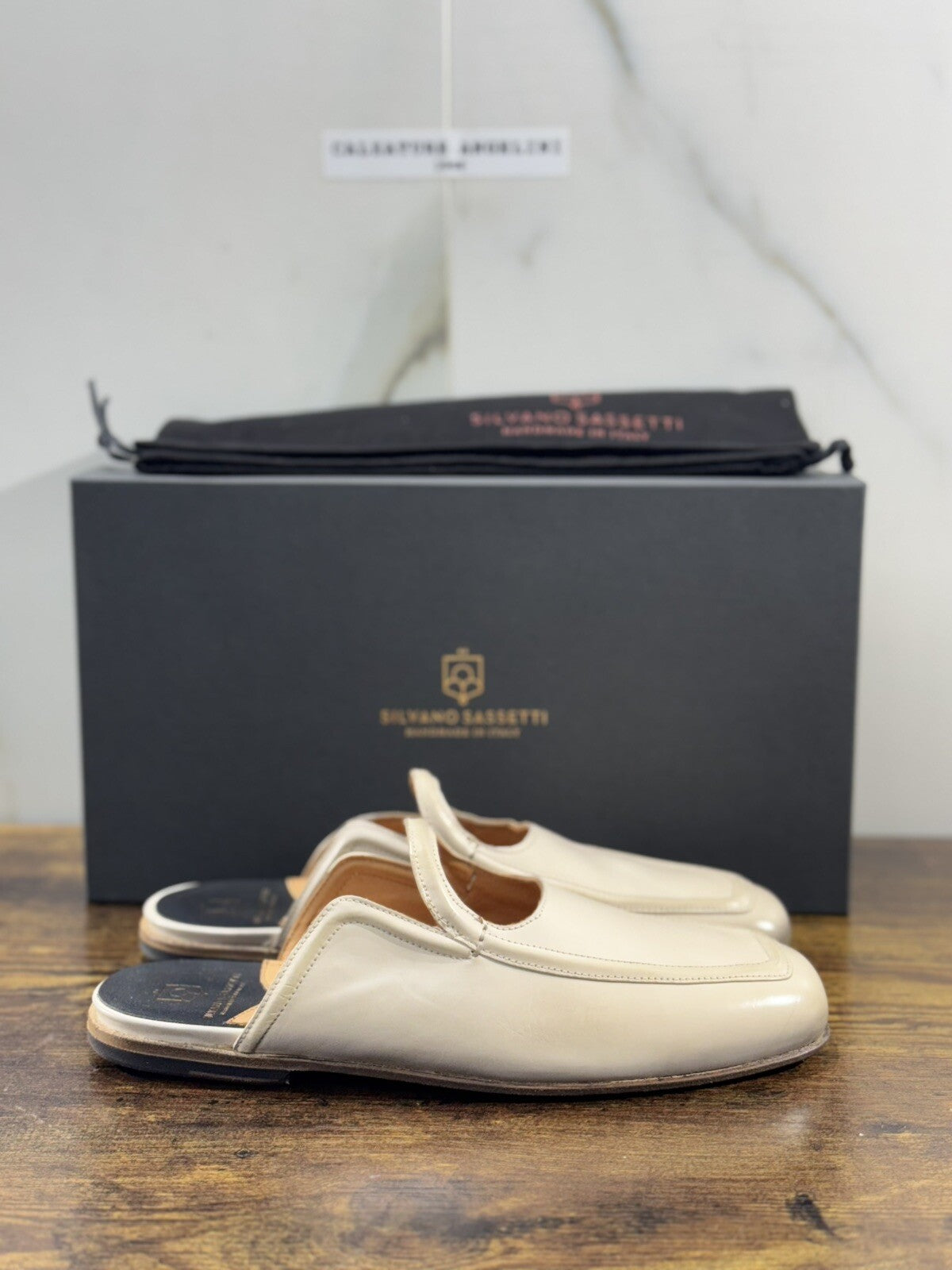 Silvano Sassetti Sabot Donna Pelle Ecru Luxury Made In Italy Fatta A Mano 38
