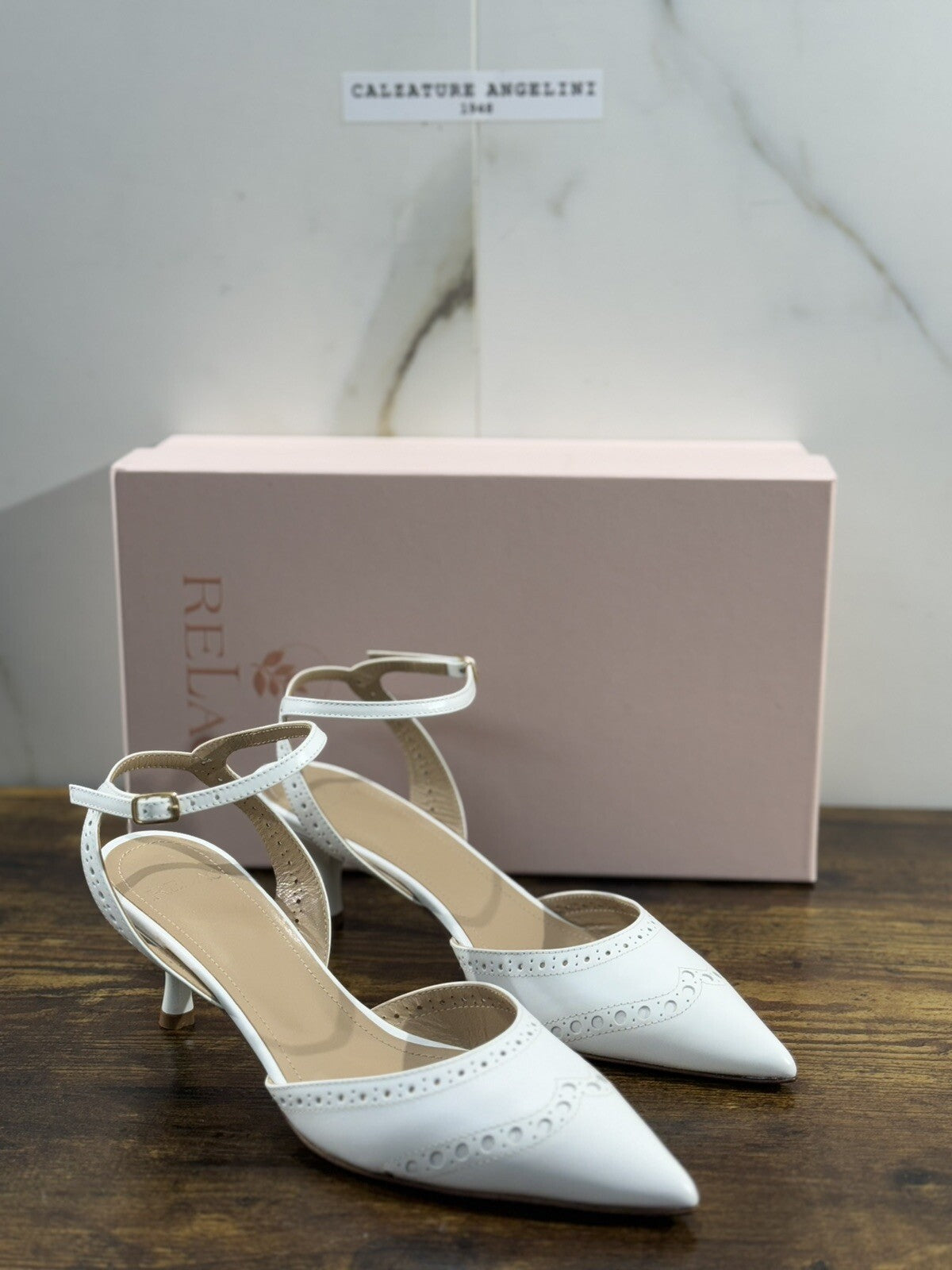 Relac Scarpa Donna Sling Back Pelle Bianca Luxury Handmade Shoes Relac 37