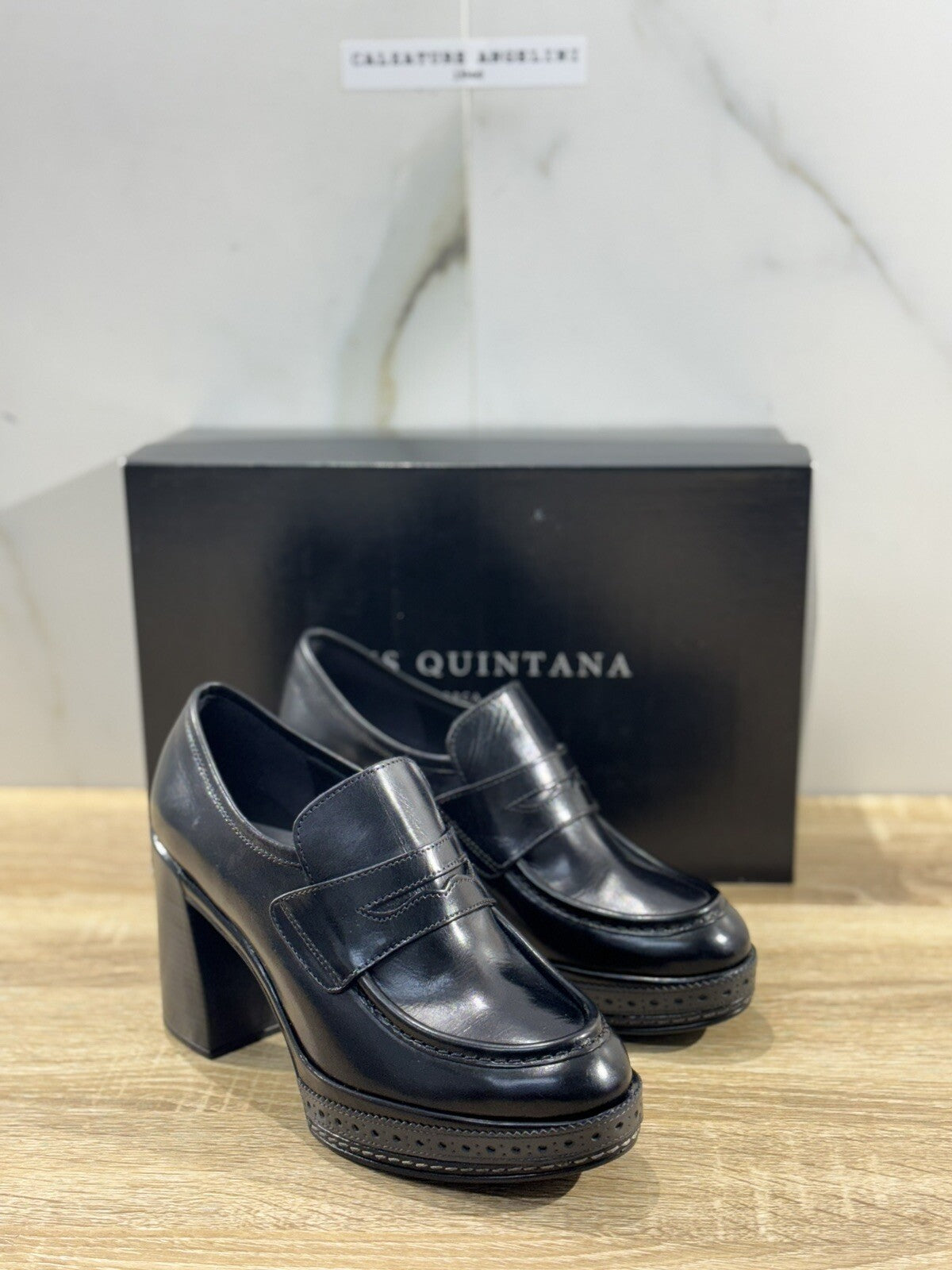 Pons Quintana Mocassino Donna Pelle Nero Con Tacco Casual Loafer 40