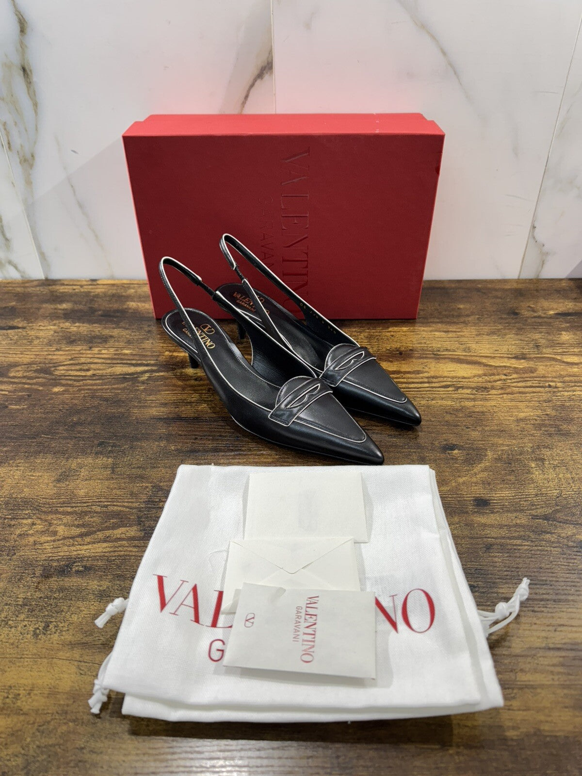 VALENTINO GARAVANI SLING BACK DONNA PELLE NERA LUXURY Décolleté 36.5