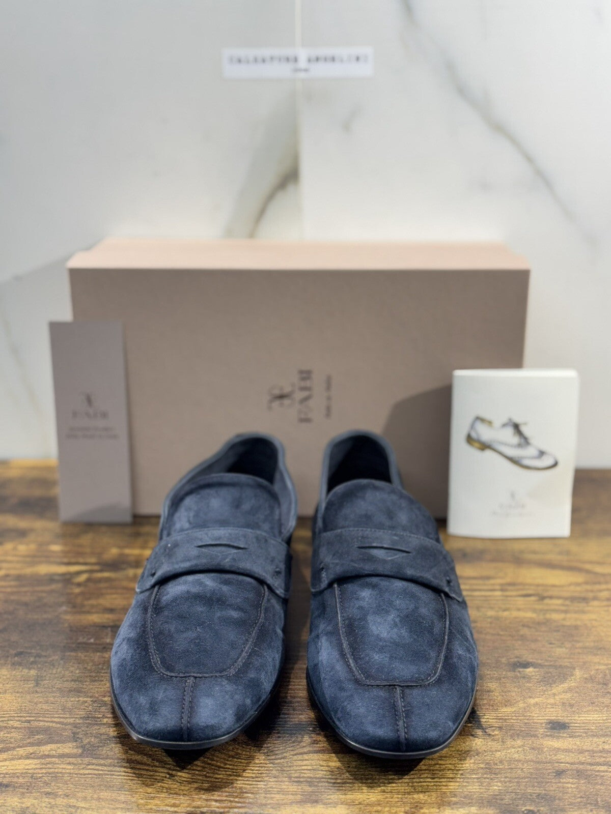 Fabi Mocassino Uomo Pelle Blu Suede Luxury Handmade Fabi Handmade Loafer 44