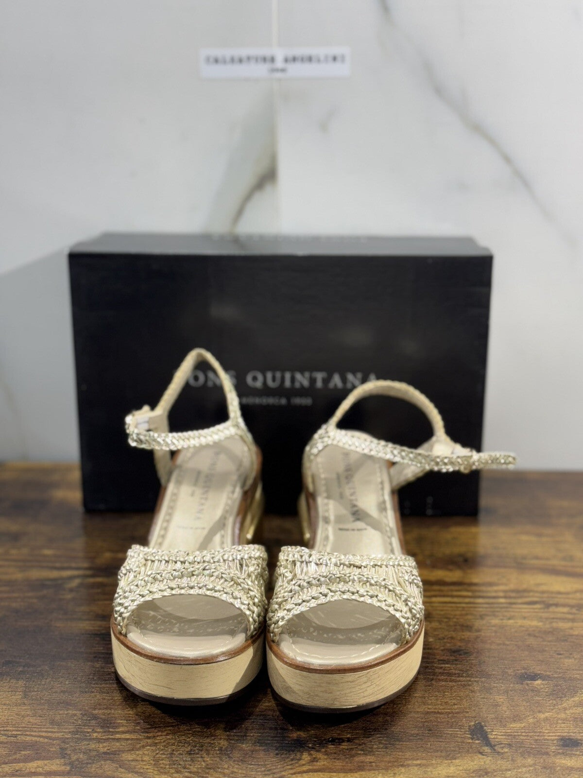 Pons Quintana Sandalo Donna Denis Pelle Oro Handmade Con Tacco 39