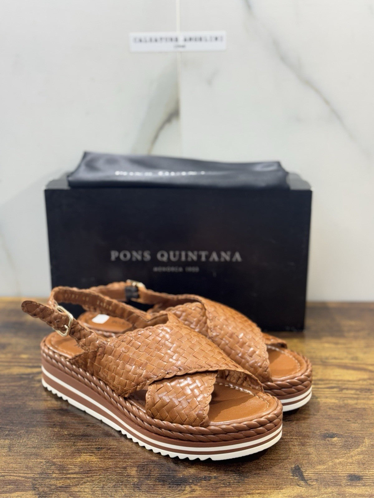 Pons Quintana Sandalo Milan Donna Pelle Cuoio Handmade Con Zeppa 40