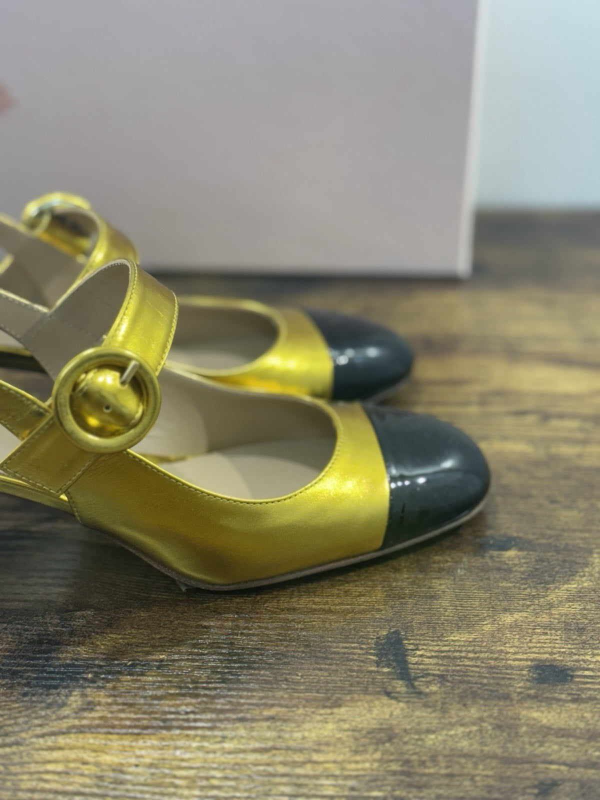 Relac Décolleté Sling Back Pelle Oro Nero Luxury Made In Italy Donna 37