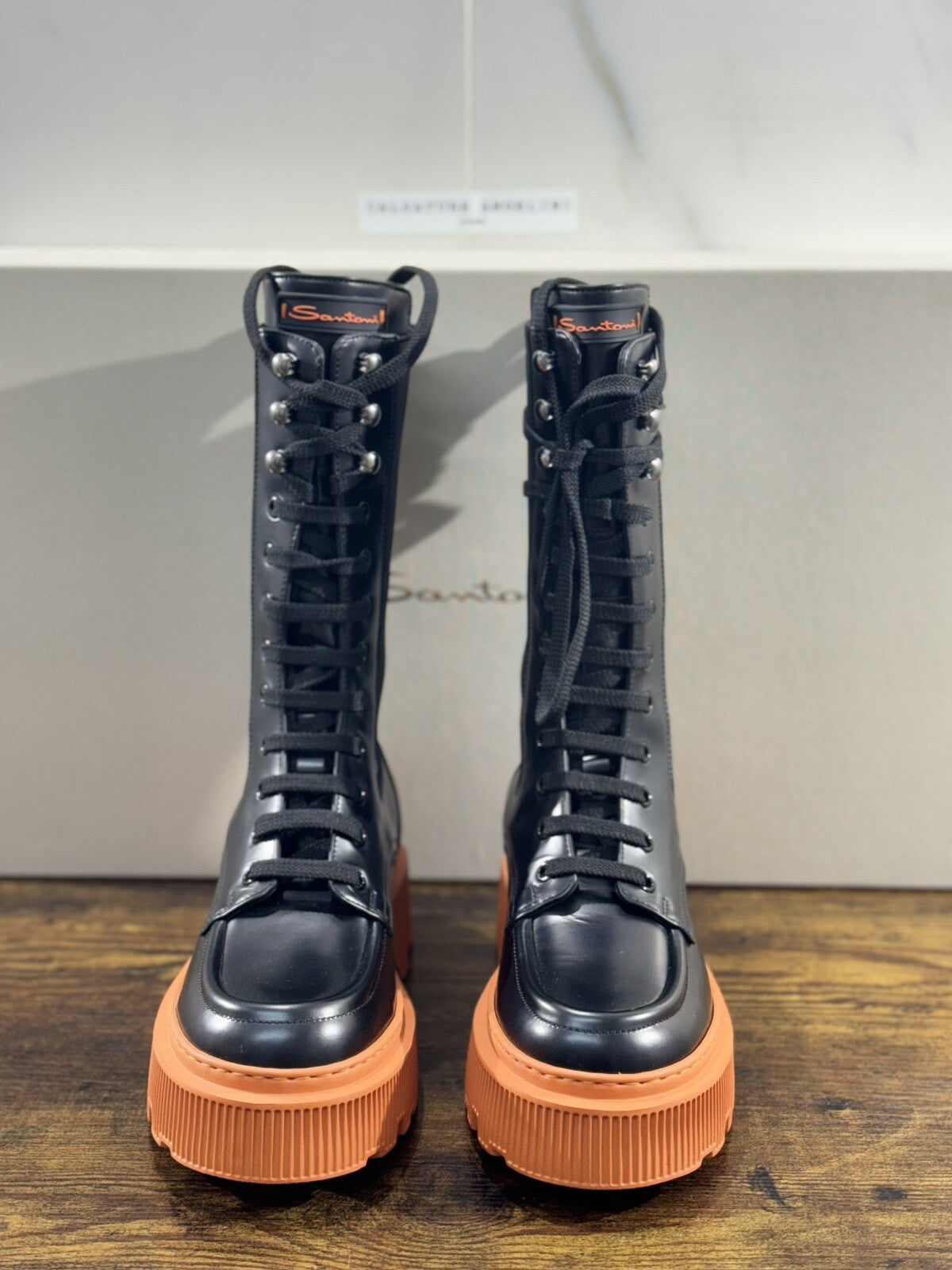 Santoni Combat Boot Donna Pelle Nera Casual Luxury Boot Woman Santoni 39