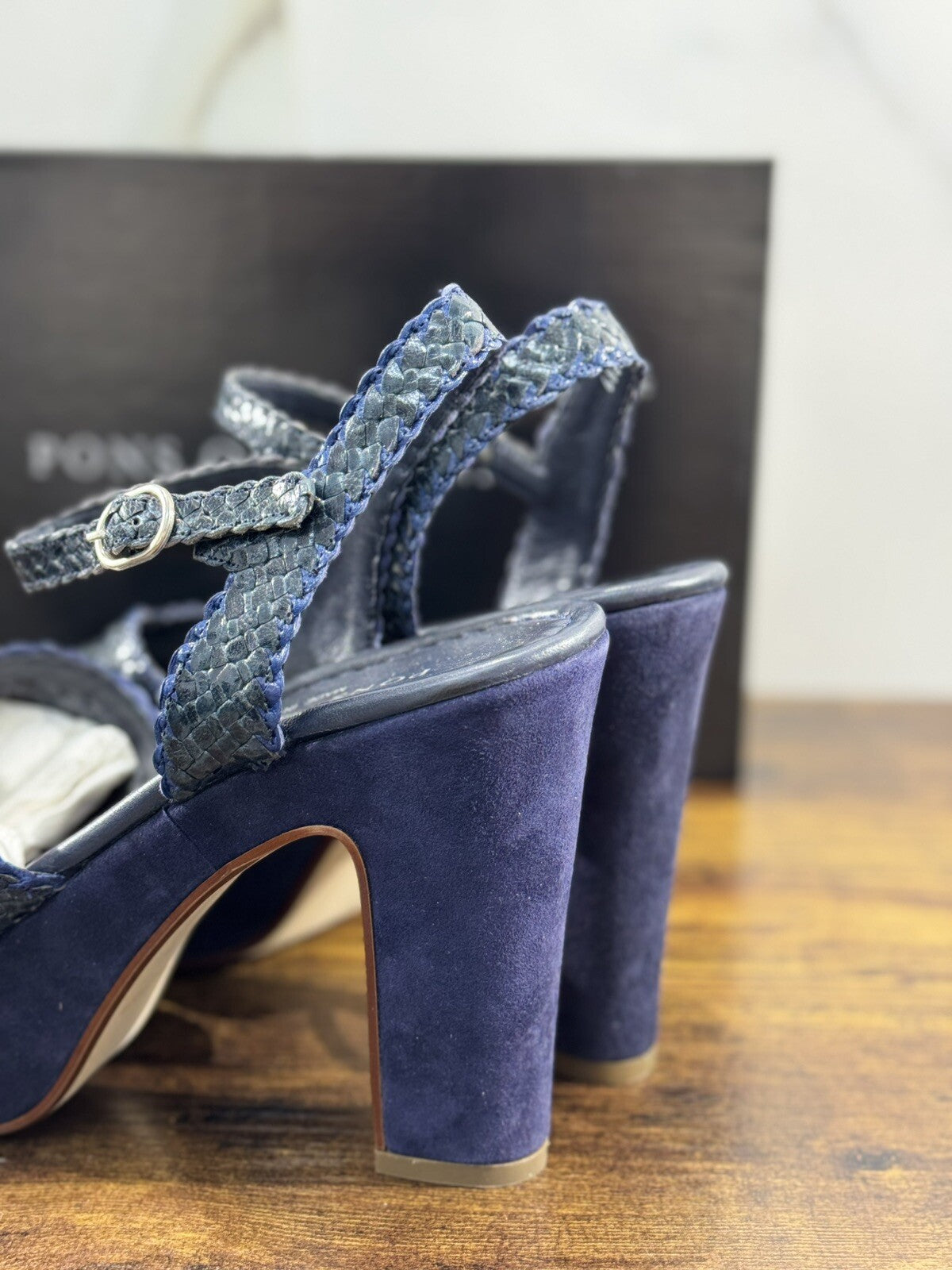 Pons Quintana Sandalo Donna Pelle Blu Con Tacco Handmade 39