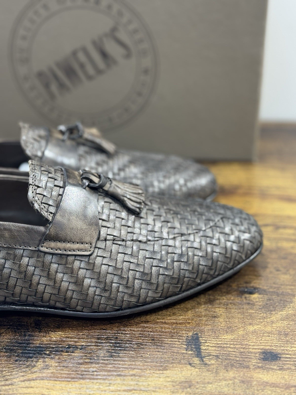 Pawelk’s Mocassino Uomo Pelle Birch Hand Made In Italy Intrecciato 44