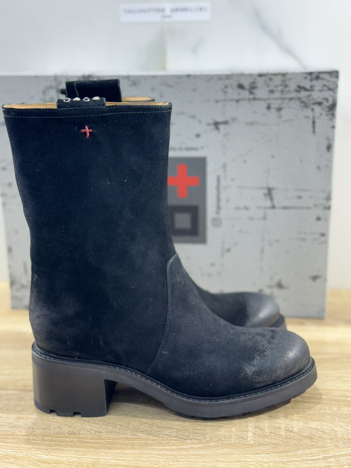 Gio + Stivale Donna Suede Nero Con Tacco Casual Boot 40