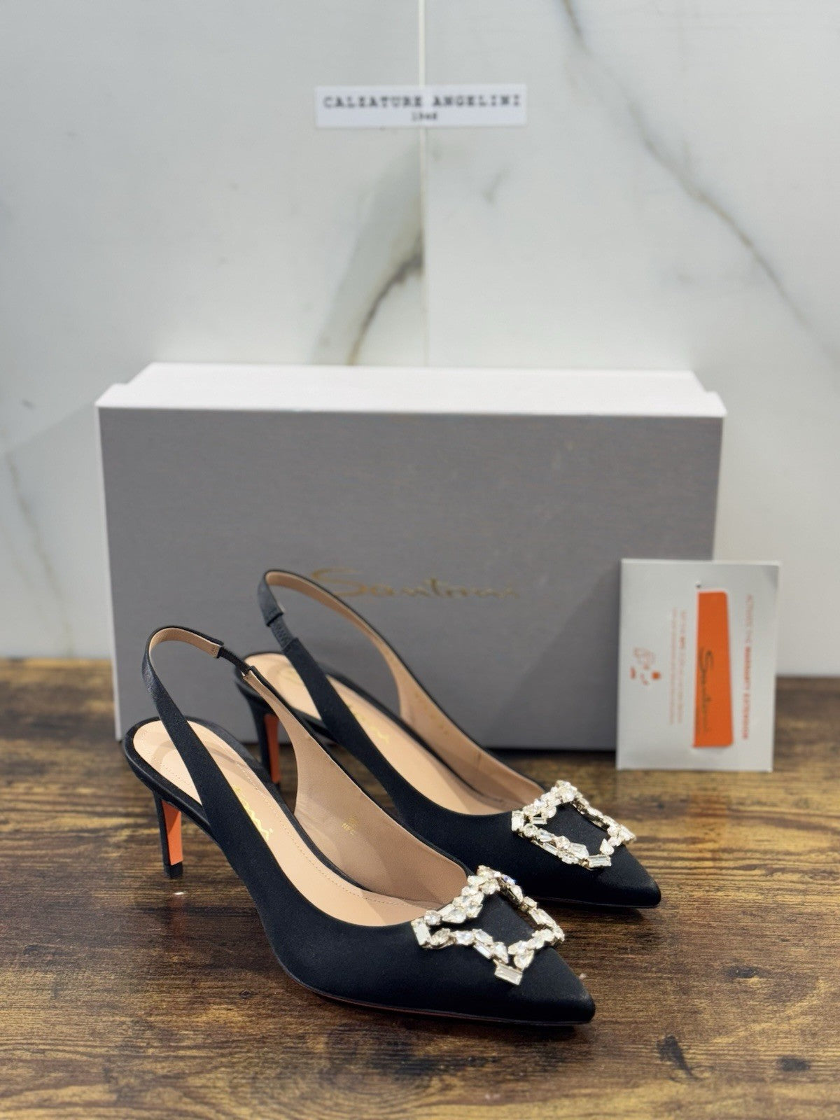 Santoni Sandalo Sling Back Raso Nero Luxury Santoni Scarpe Donna 40