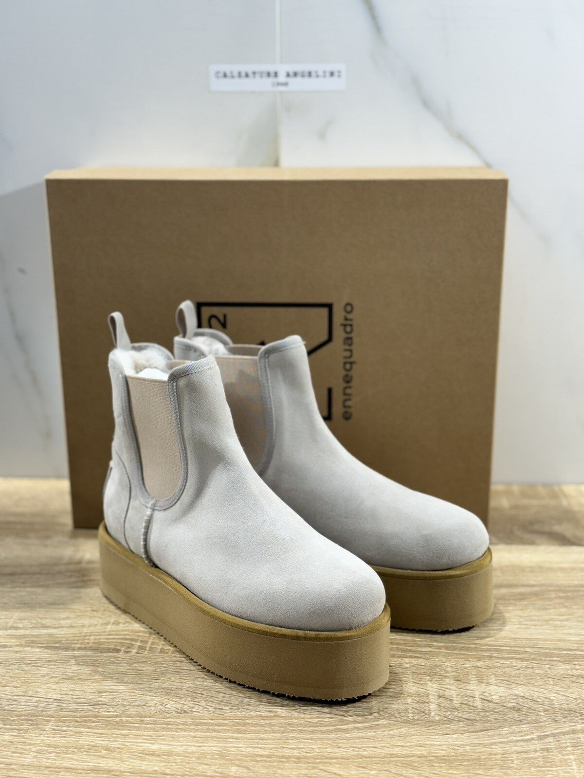 Ennequadro Donna Platform Boot Suede Ivory Fur Extralight Winter Boot 39