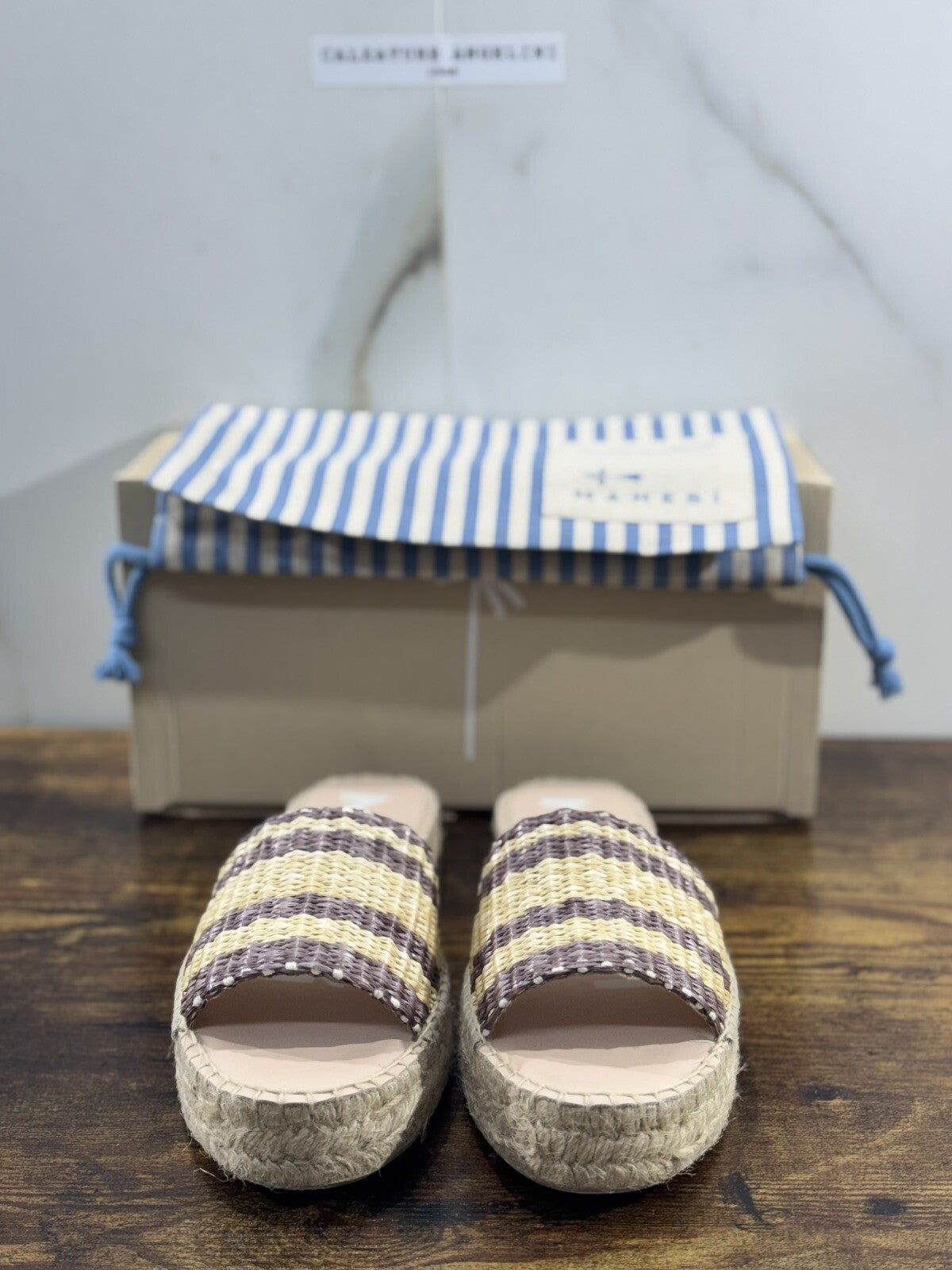 Manebi’ Sandalo Donna Zeppa Raffia Cuoio Casual Manebi’ Summer Icon 39