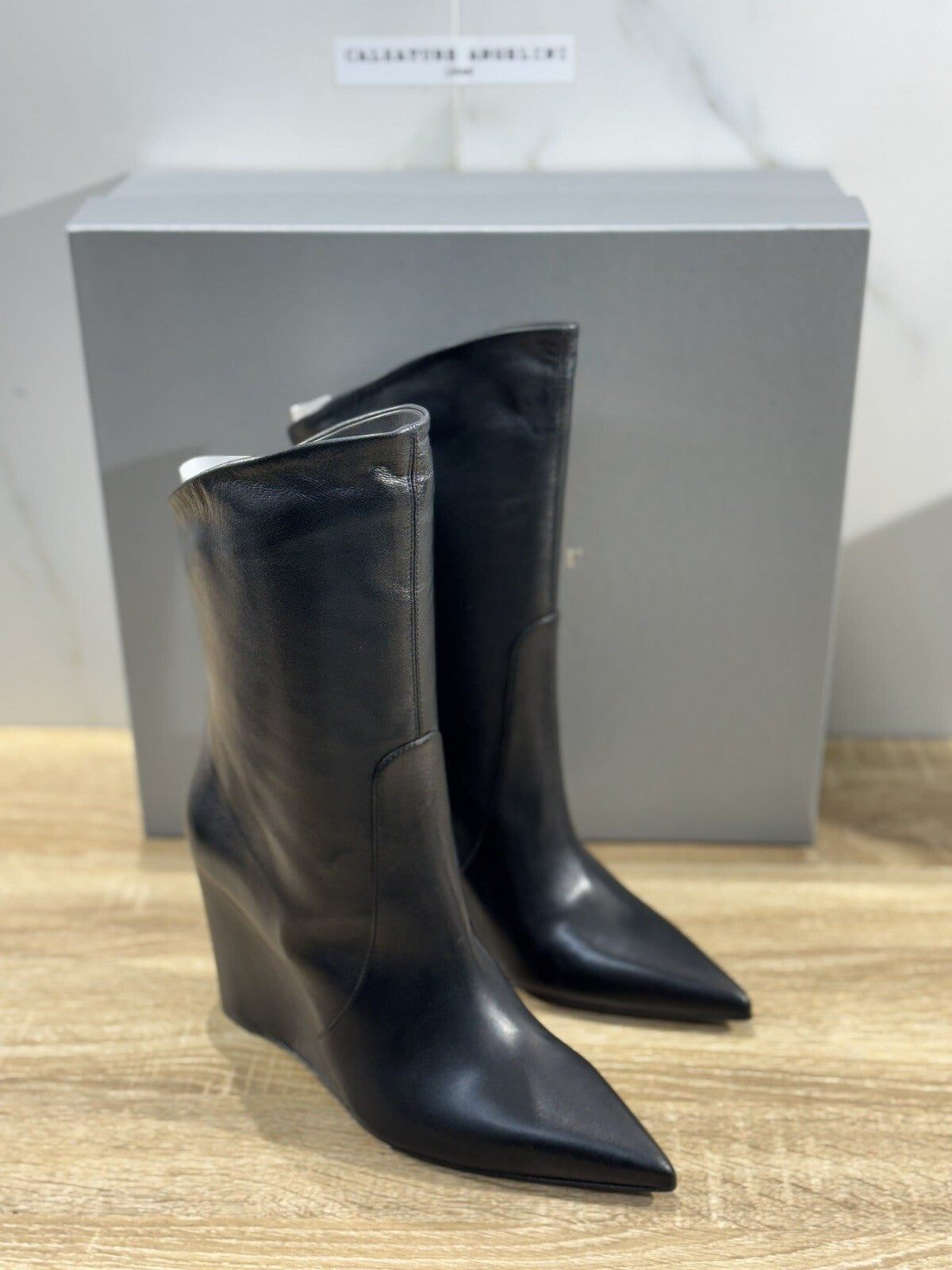The Seller Stivaletto Donna Pelle Nero Zeppa Handmade 39