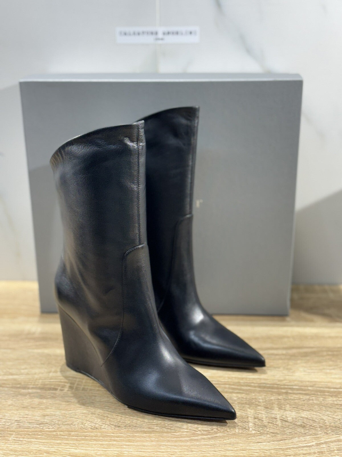 The Seller Stivaletto Donna Pelle Nero Zeppa Handmade 39