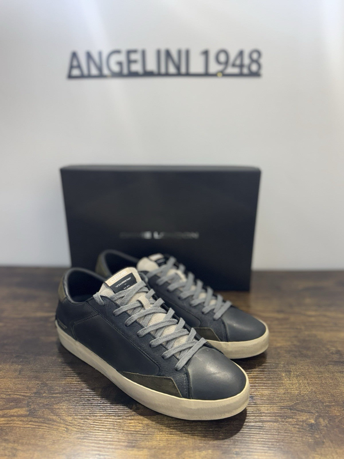 Crime London Sneaker Distressed Pelle Grey Green Causal Uomo 46