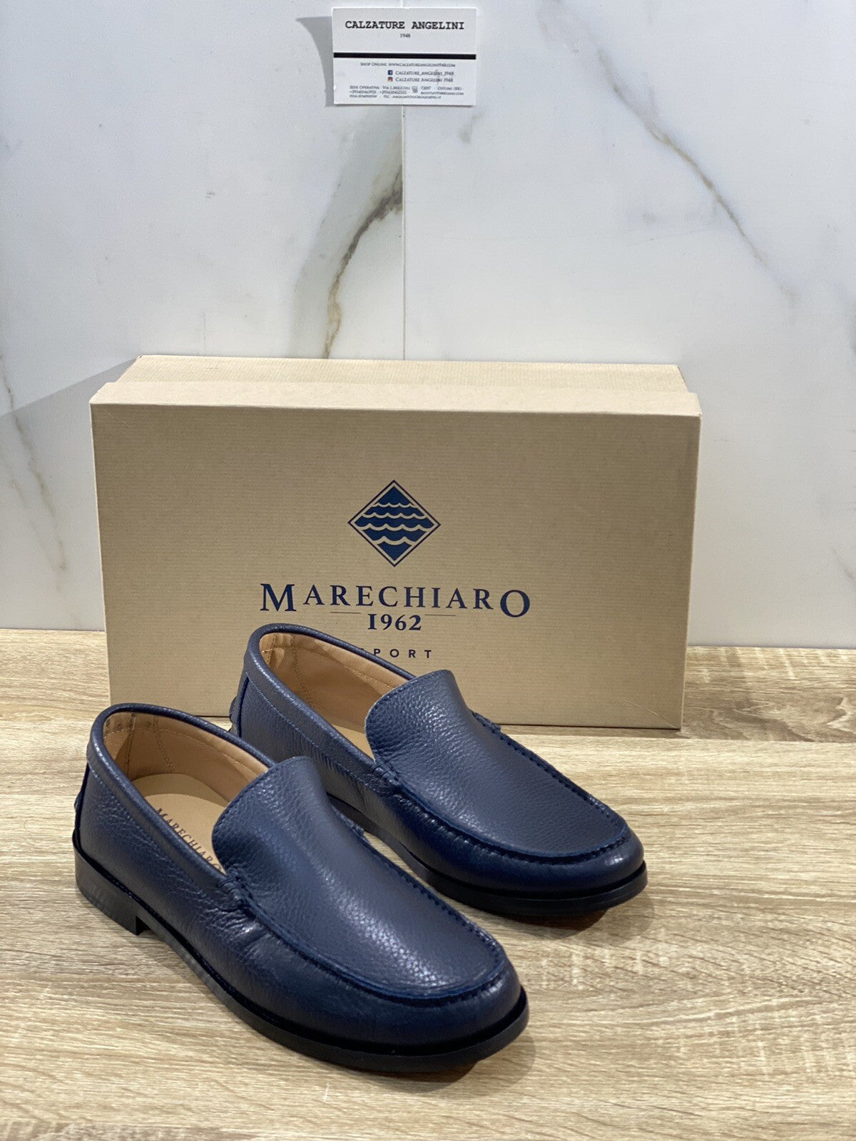 Marechiaro 1962 uomo mocassino pelle bottolata Blu fondo cuoio 45