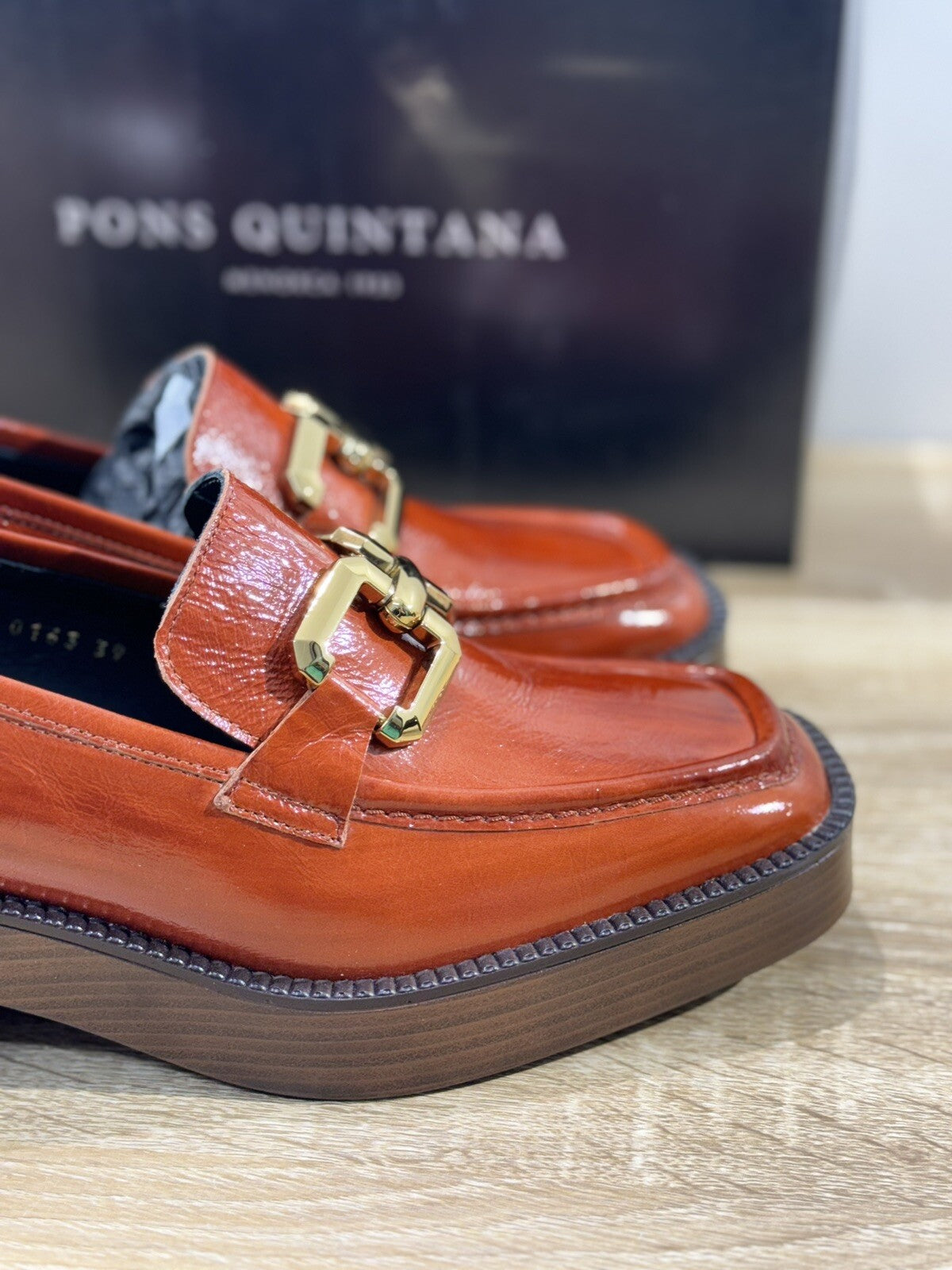 Pons Quintana Mocassino Donna Pelle Cuoio Con Tacco Casual Loafer 39