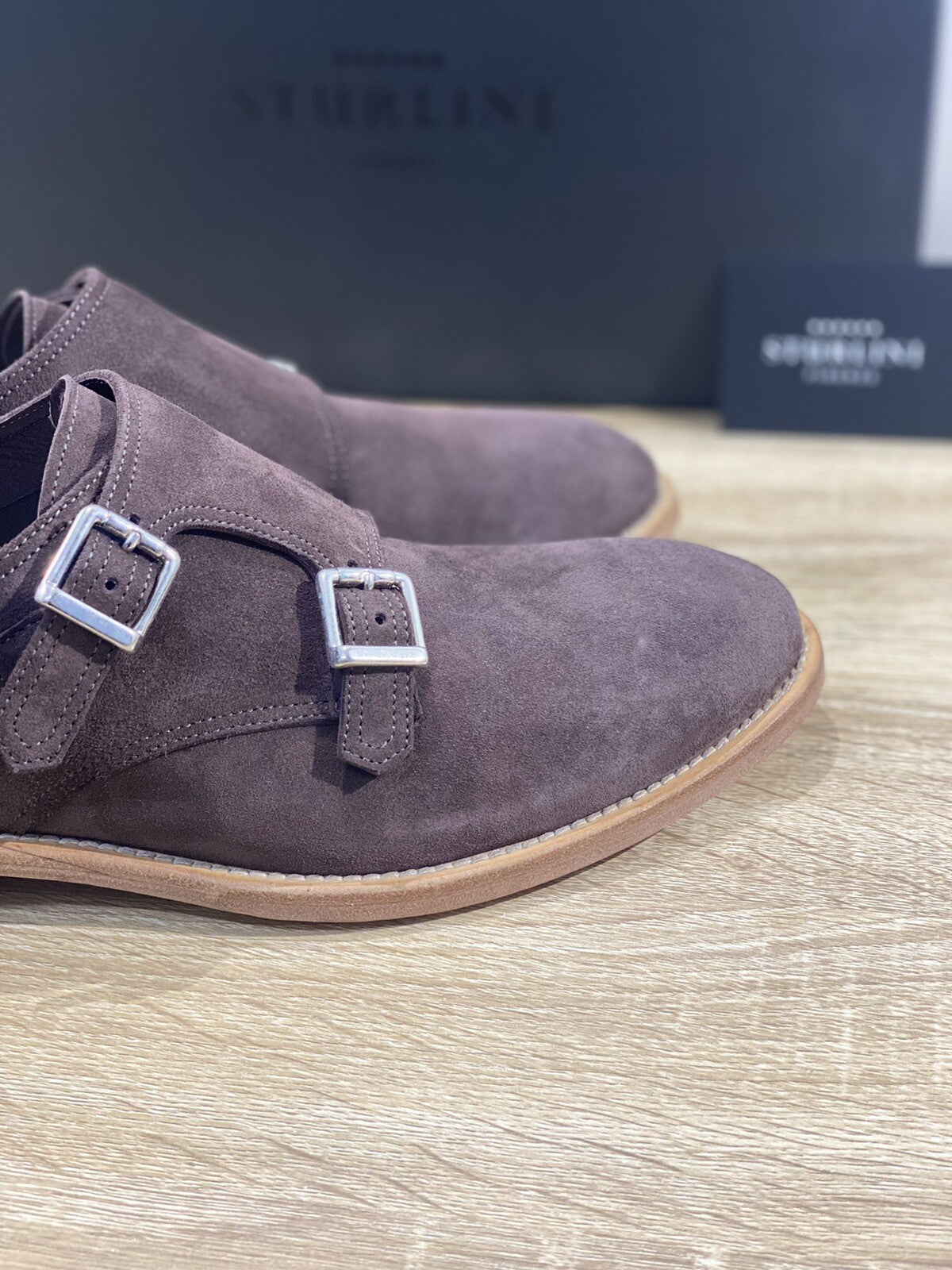 Sturlini Firenze Doppia Fibbia uomo 25001 Suede Cashmere Moka handamde 42