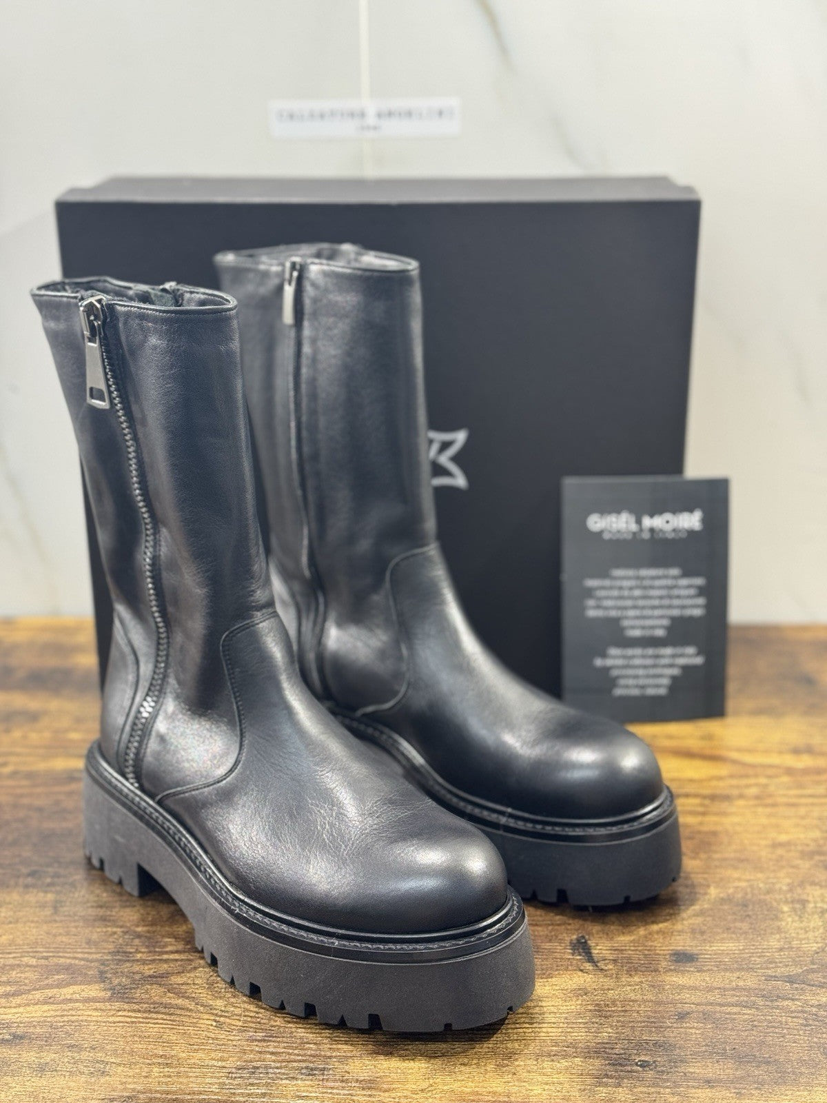 Gisel Moire’ Biker Donna Pelle Nera Made In Italy 40