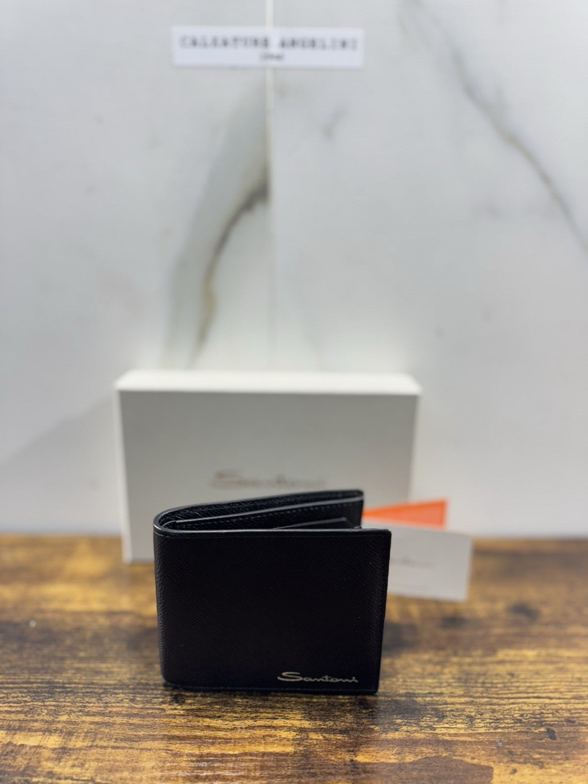 Portafoglio In Pelle Nera Bottolata Santoni Luxury Men Wallet Santoni