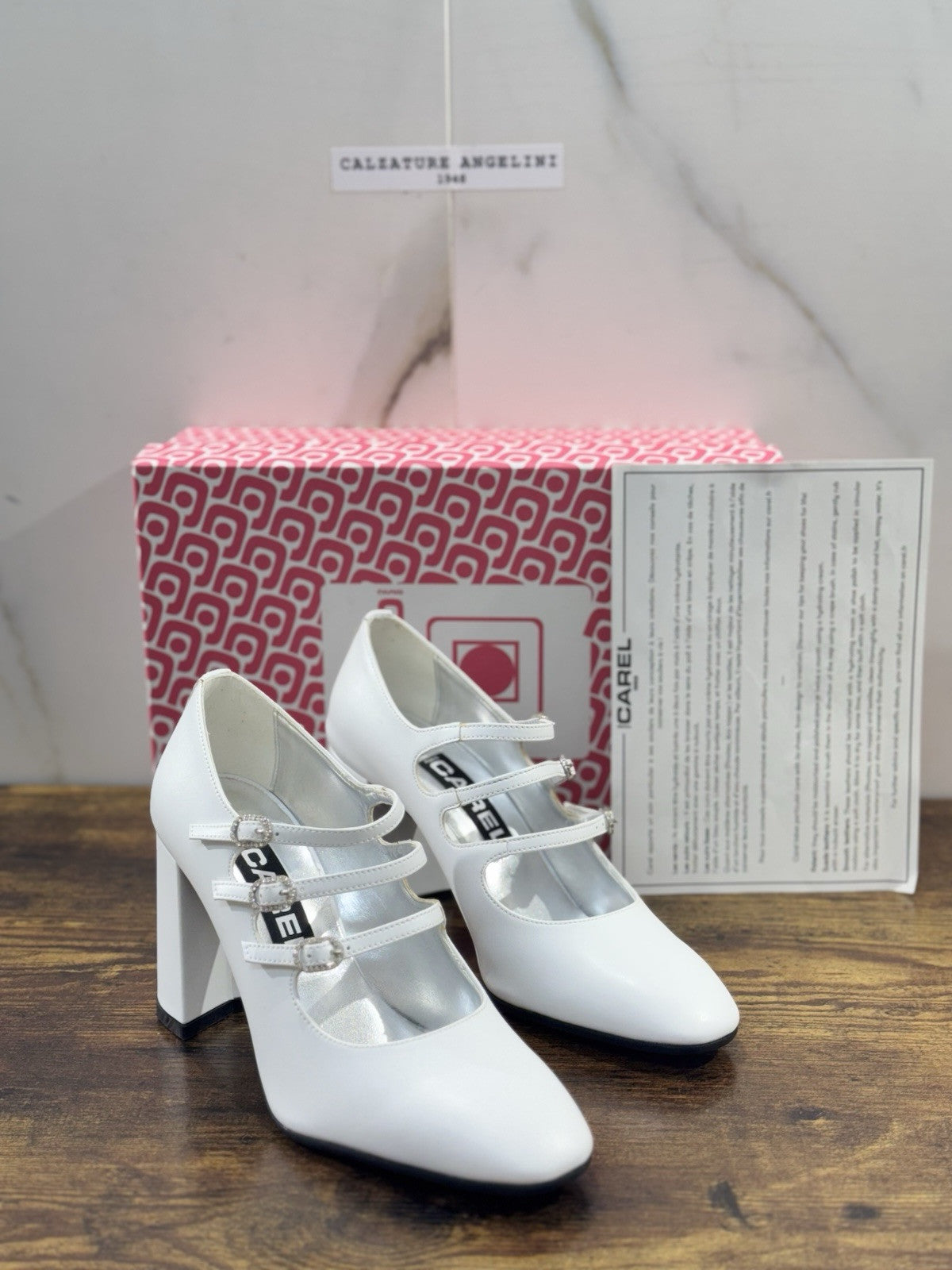 Carel Paris Décolletté Mary Jane Keel Pelle Bianco Luxury Con Tacco 38