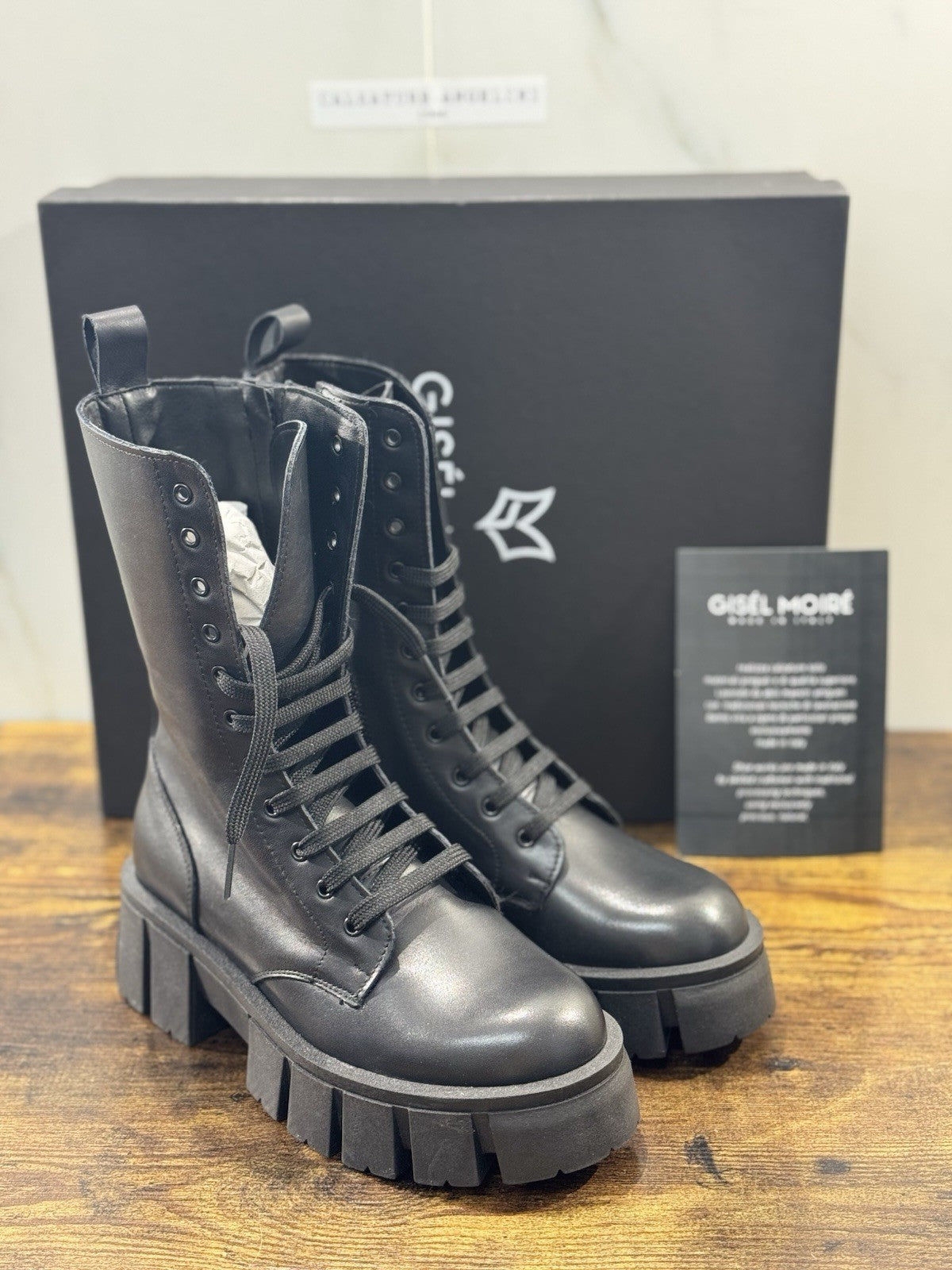 Gisel Moire’ Anfibio Donna Pelle Nera Made In Italy 36