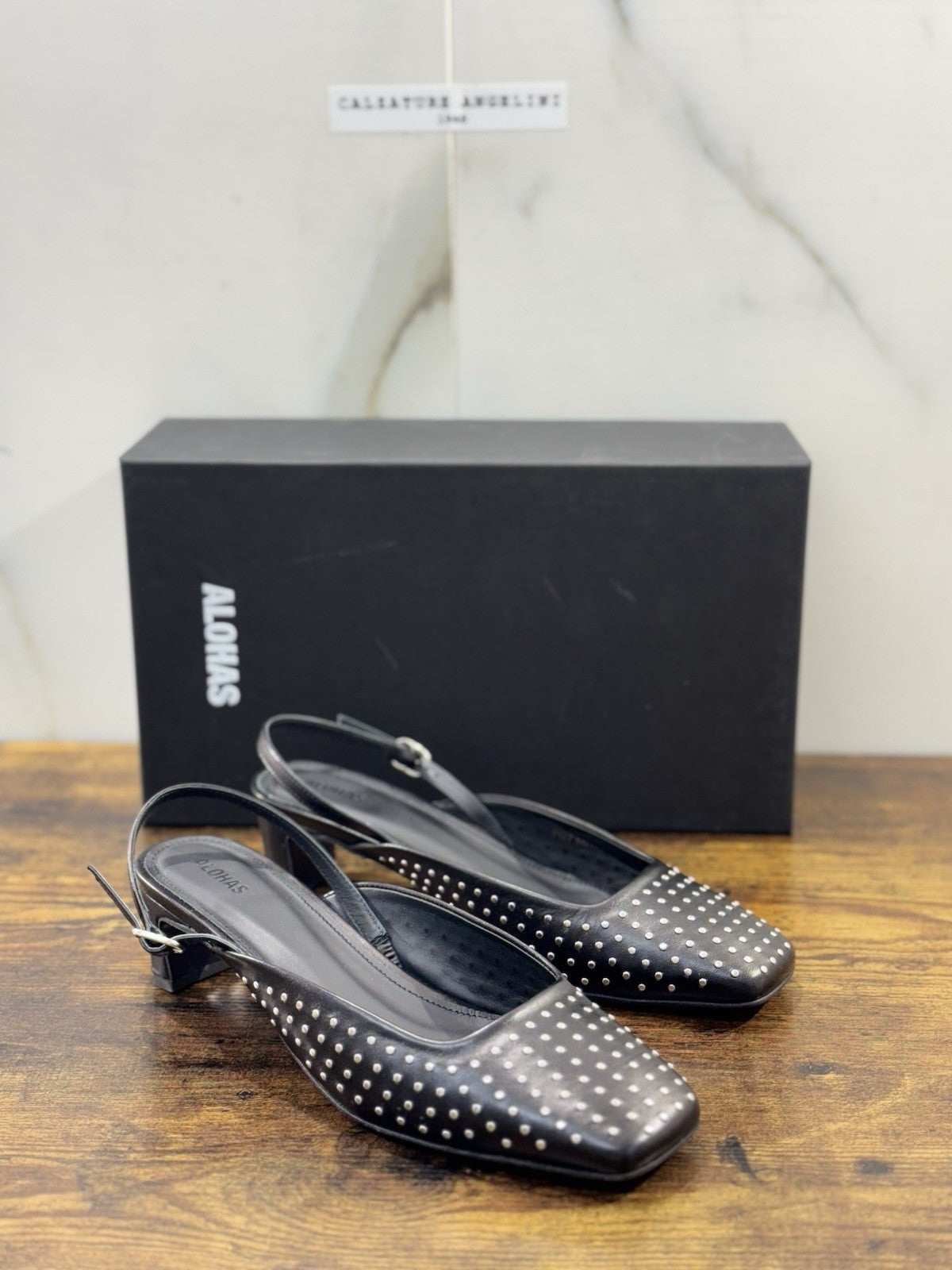 Alohas Sling Back Donna Pelle Nero Studs Casual Shoe Woman 38