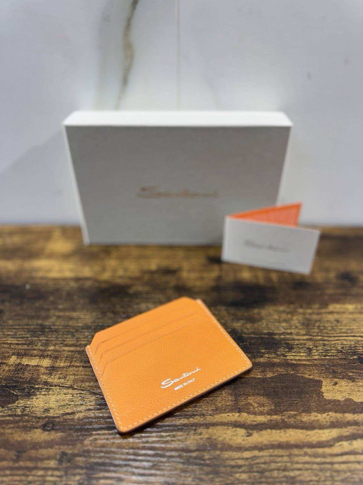 Porta Carte Di Credito Pelle Arancio Santoni Luxury Men Wallet Santoni