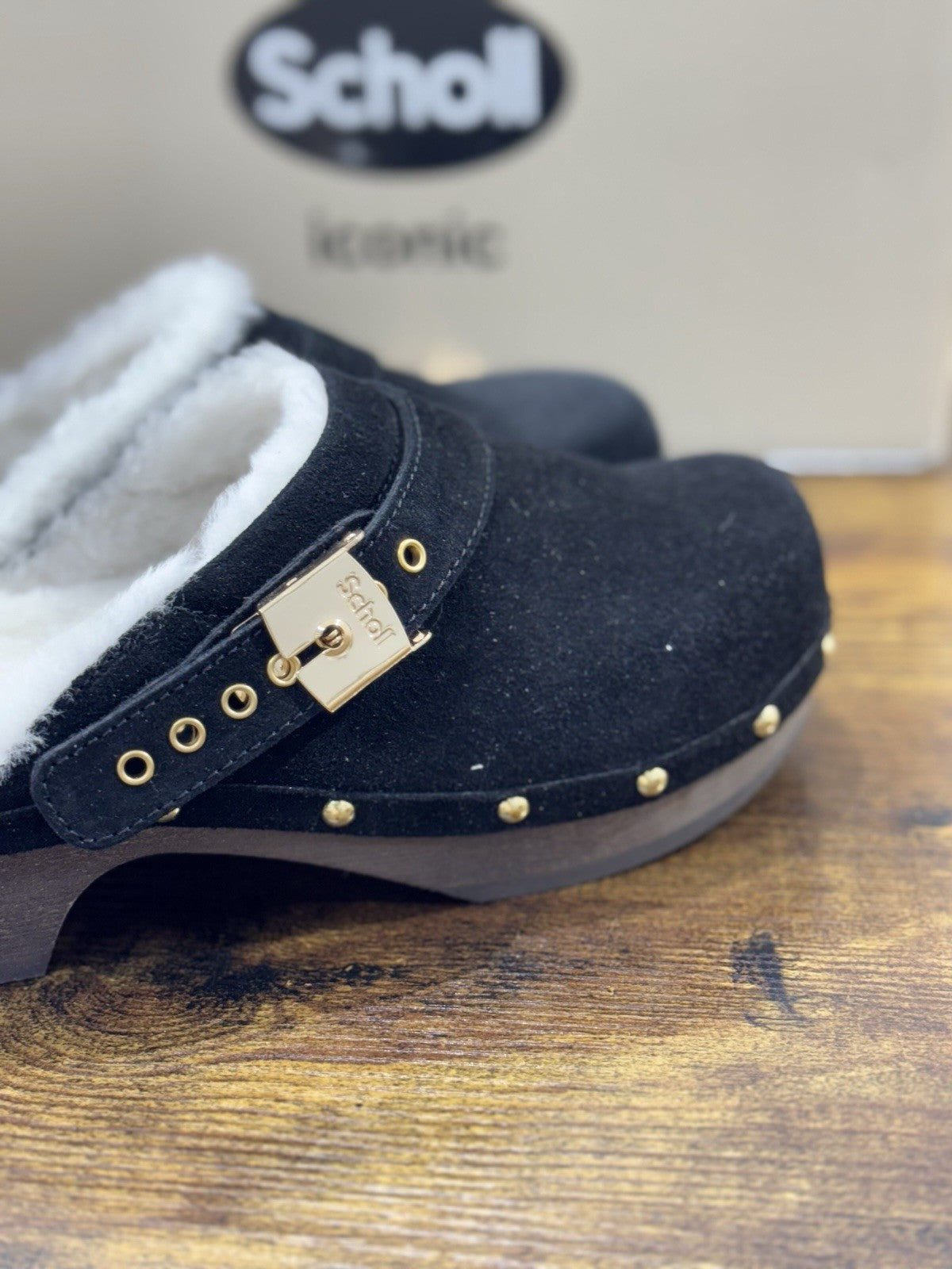 Scholl Pescura Robin Zoccolo Donna Suede Nero Casual Clogs 38