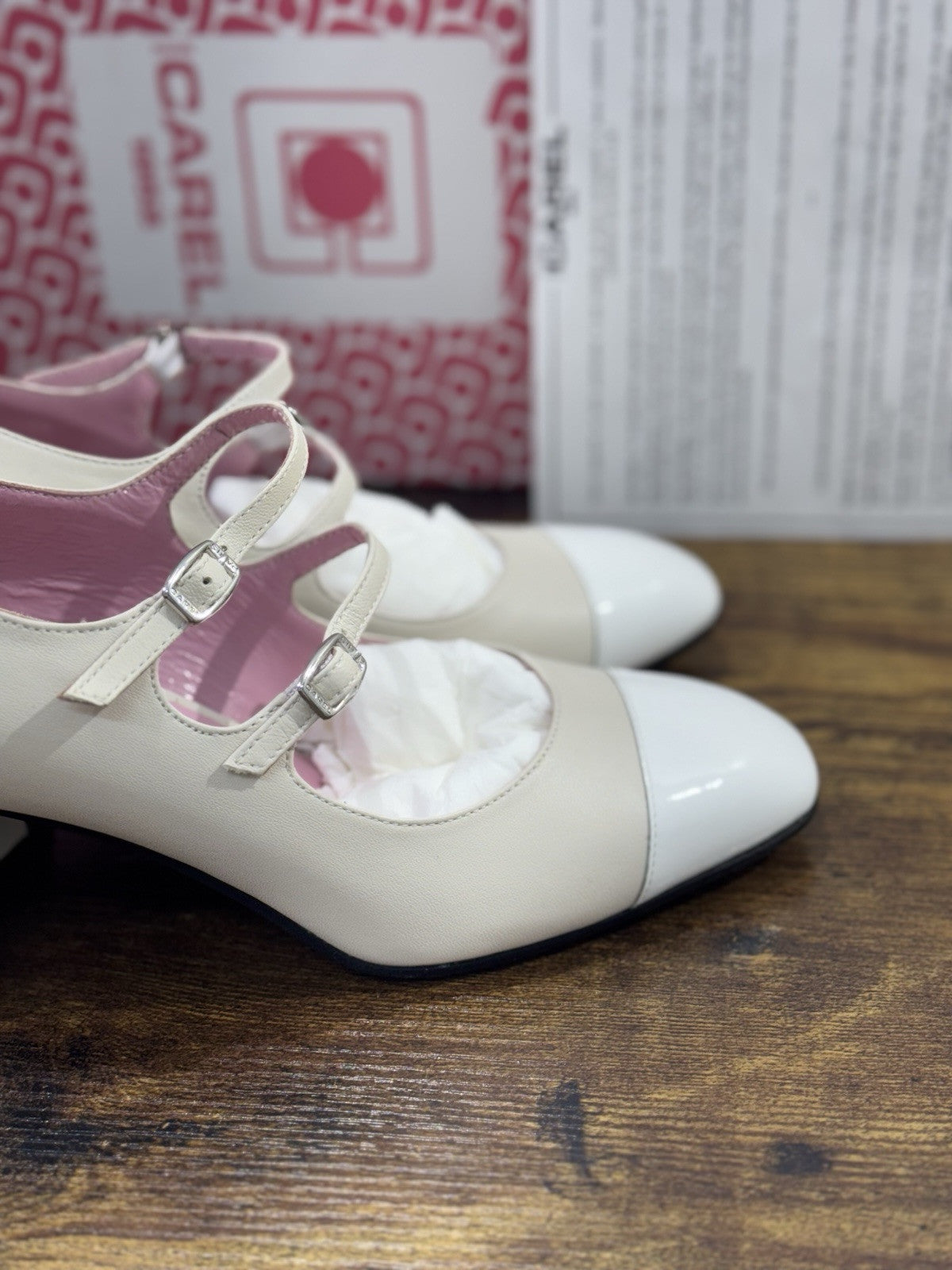 Carel Paris Décolletté Mary Jane Cherry Beige Bianco Luxury 37