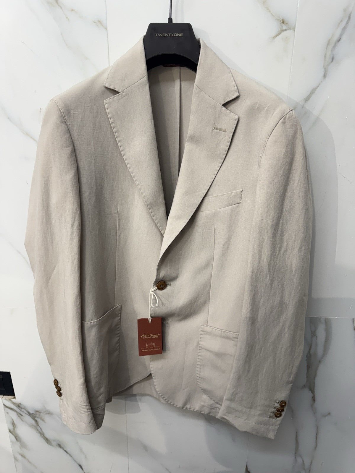 Twenty One Giacca Uomo 2 Bottoni Ecru Misto Lino Made In Italy 48