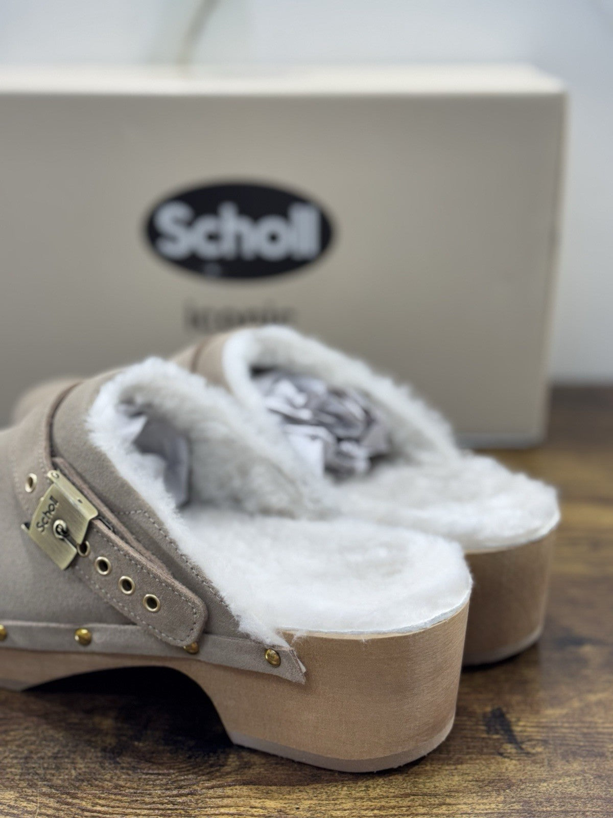 Scholl Pescura Robin Zoccolo Donna Suede Taupe Casual Clogs 38