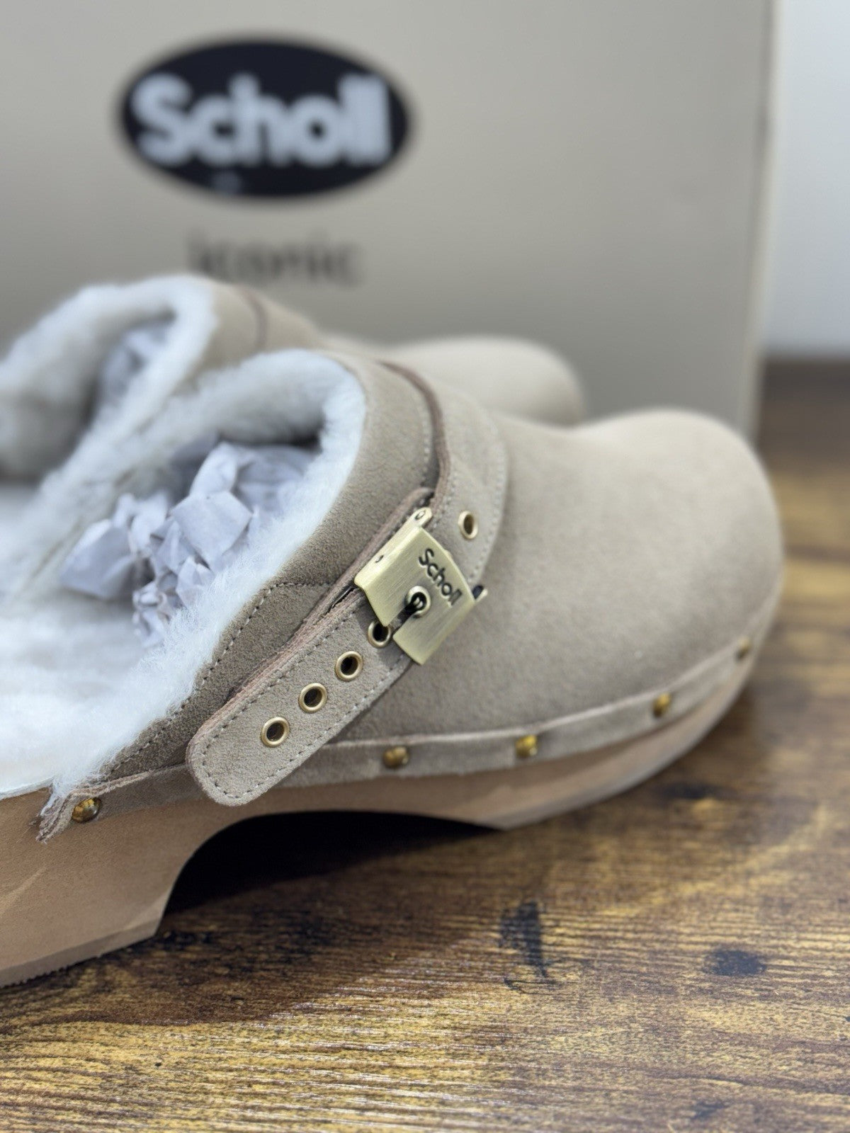 Scholl Pescura Robin Zoccolo Donna Suede Taupe Casual Clogs 38