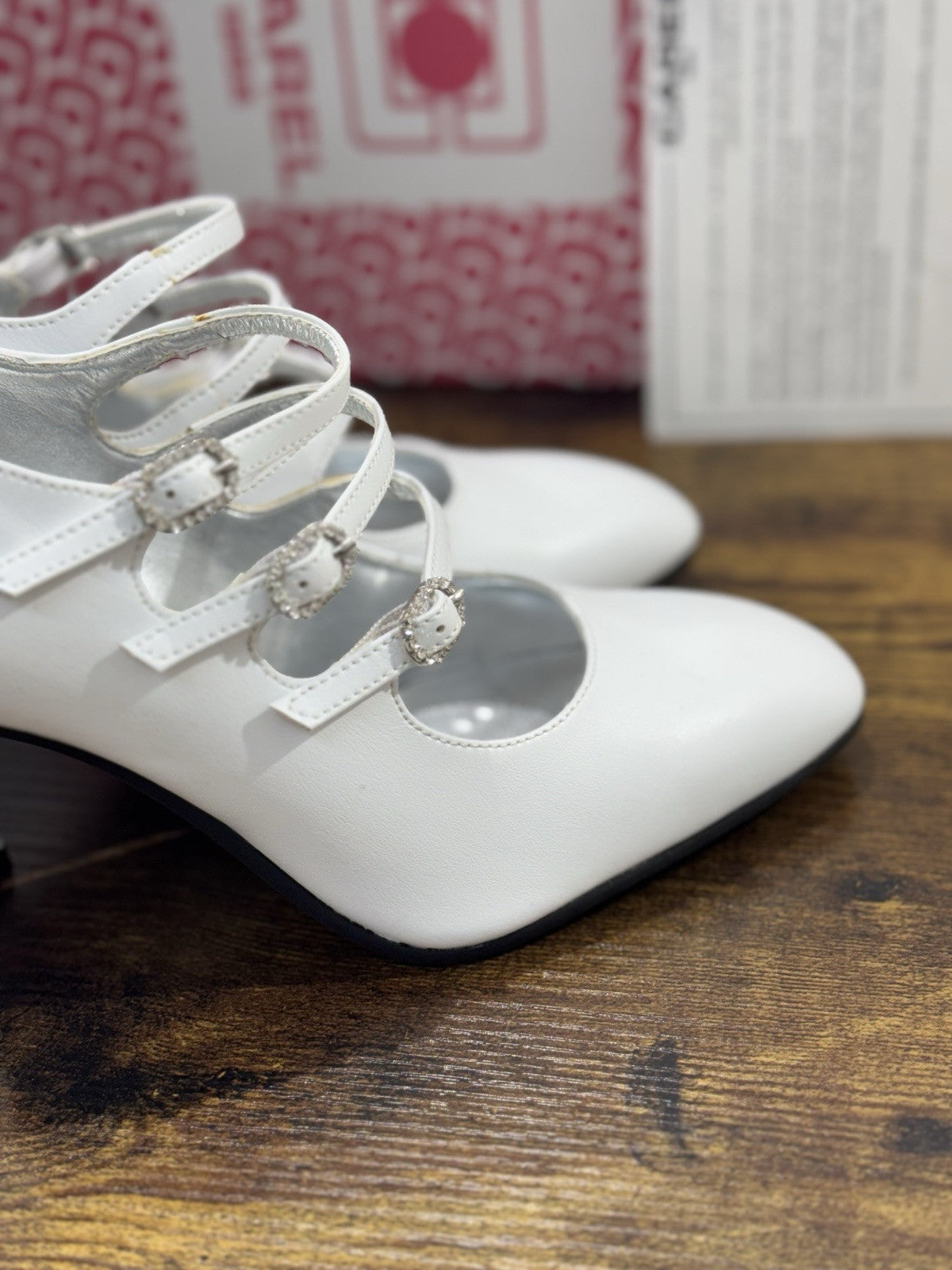 Carel Paris Décolletté Mary Jane Keel Pelle Bianco Luxury Con Tacco 38