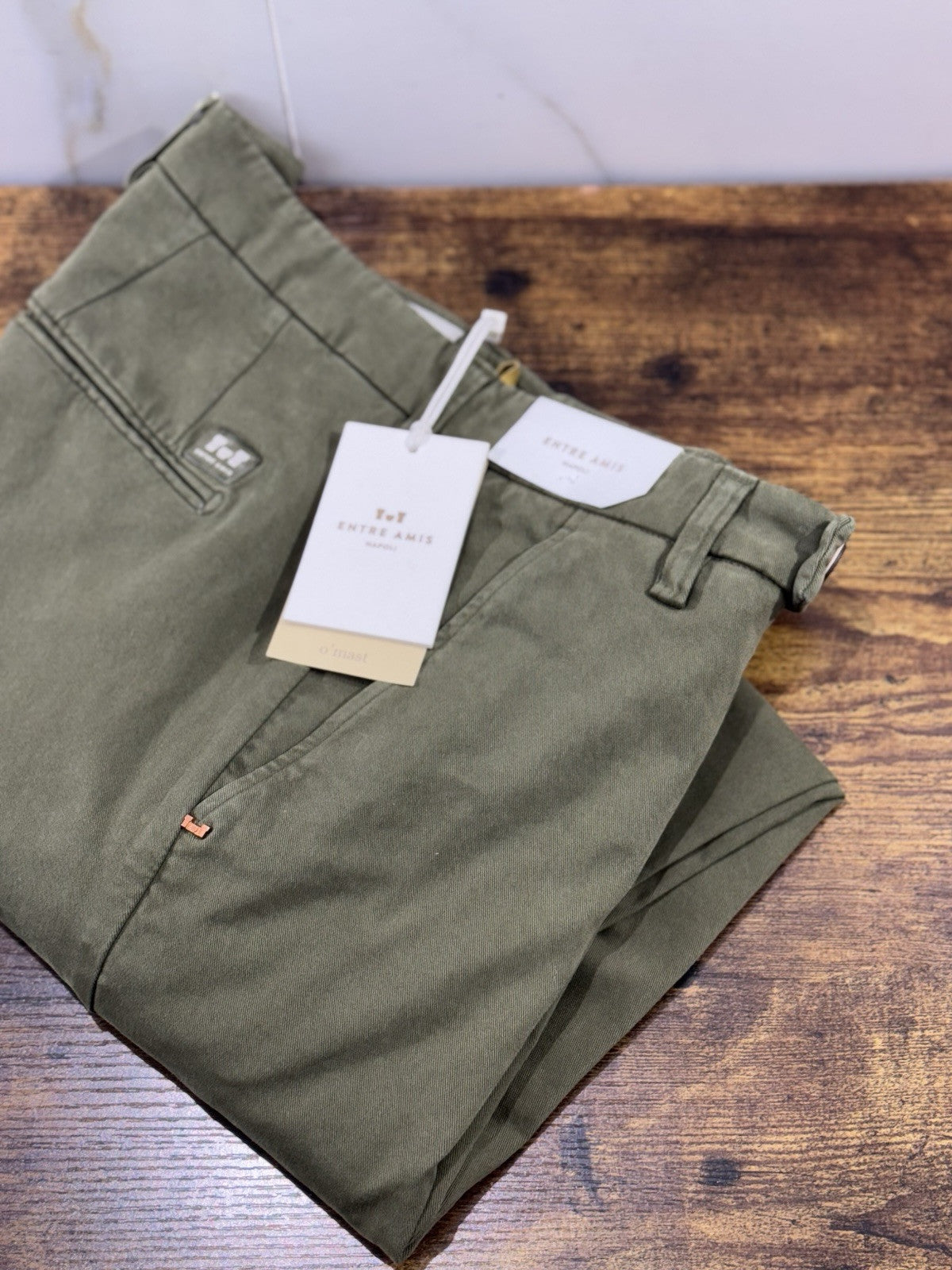 Entre Amis Pantalone Sartoriale Tasche America Verde Militare Made In Italy 29
