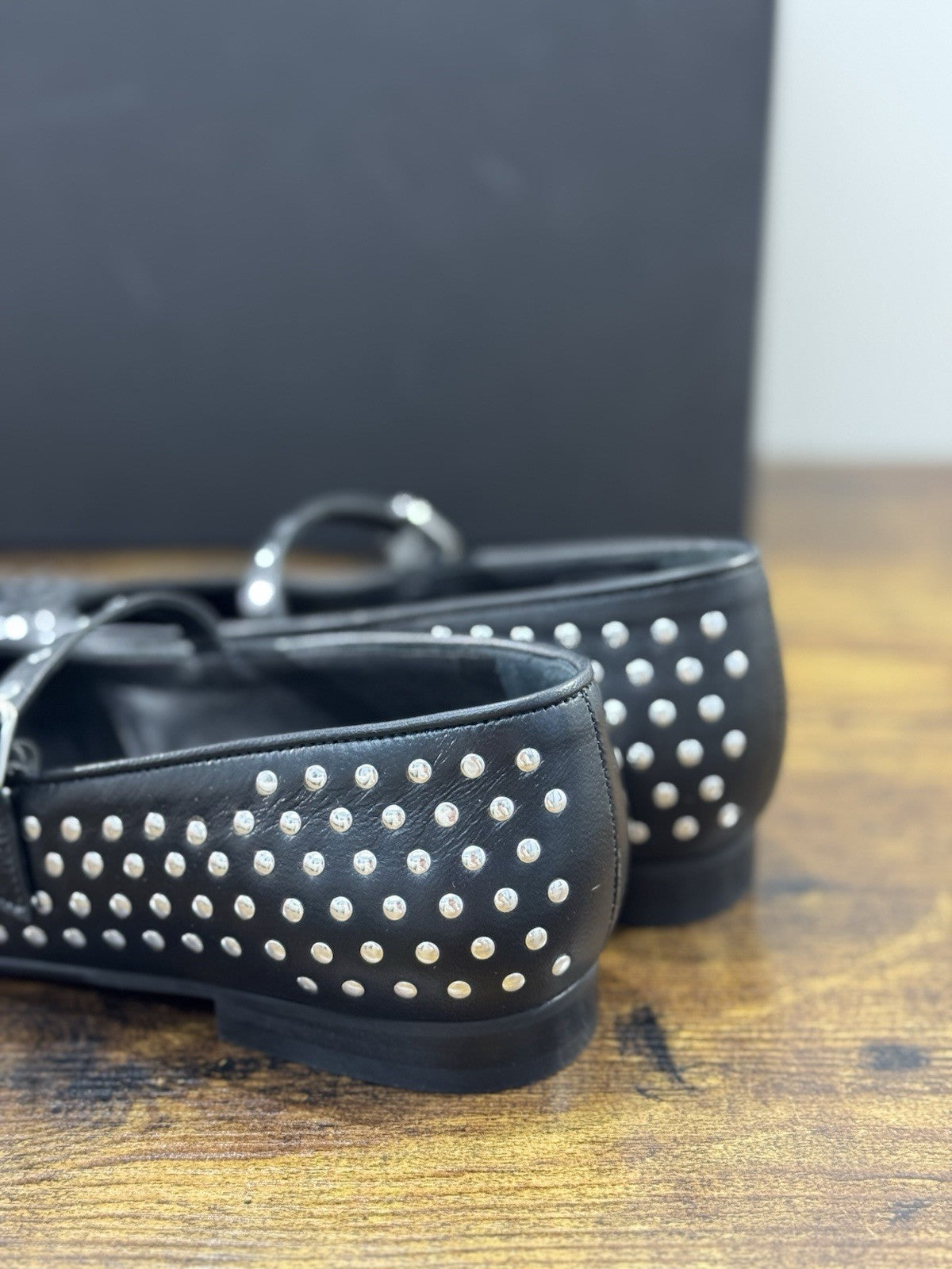 Alohas Ballerina Donna Pelle Nero Borchie Casual Shoe 38