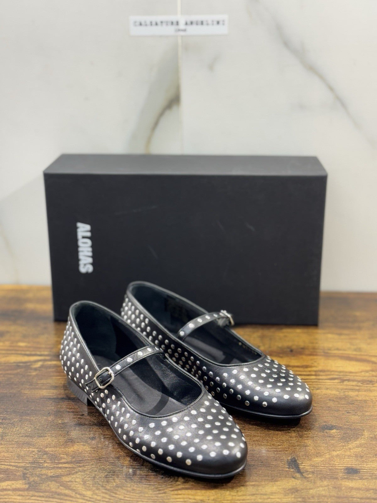 Alohas Ballerina Donna Pelle Nero Borchie Casual Shoe 38