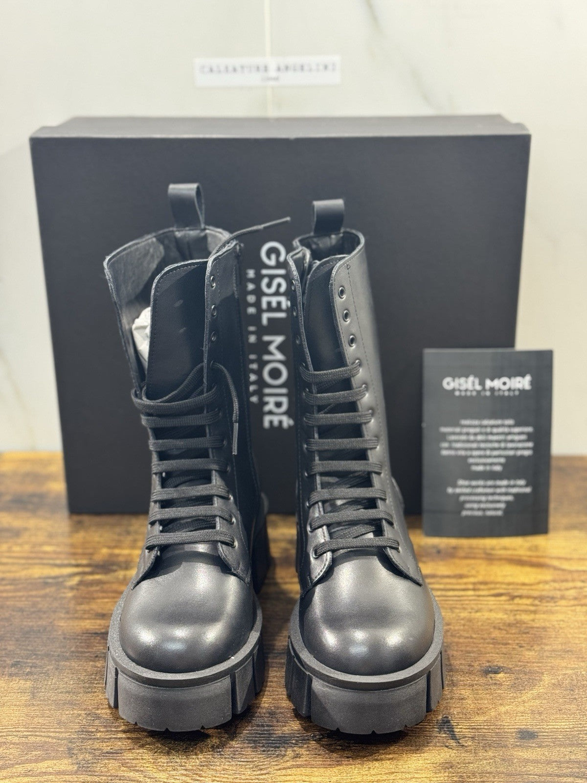 Gisel Moire’ Anfibio Donna Pelle Nera Made In Italy 36