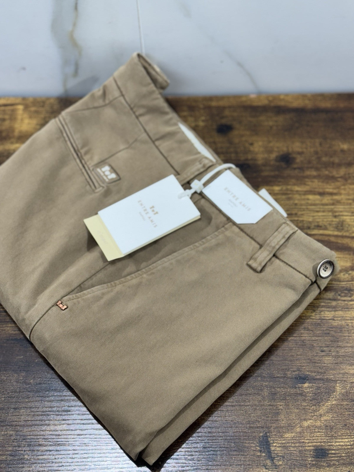 Entre Amis Pantalone Sartoriale Tasche America Beige Scuro Made In Italy 32