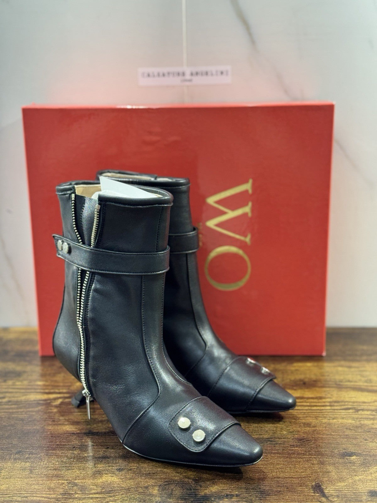WO Milano tronchetto donna Pelle Nero casual boot tacco luxury 40