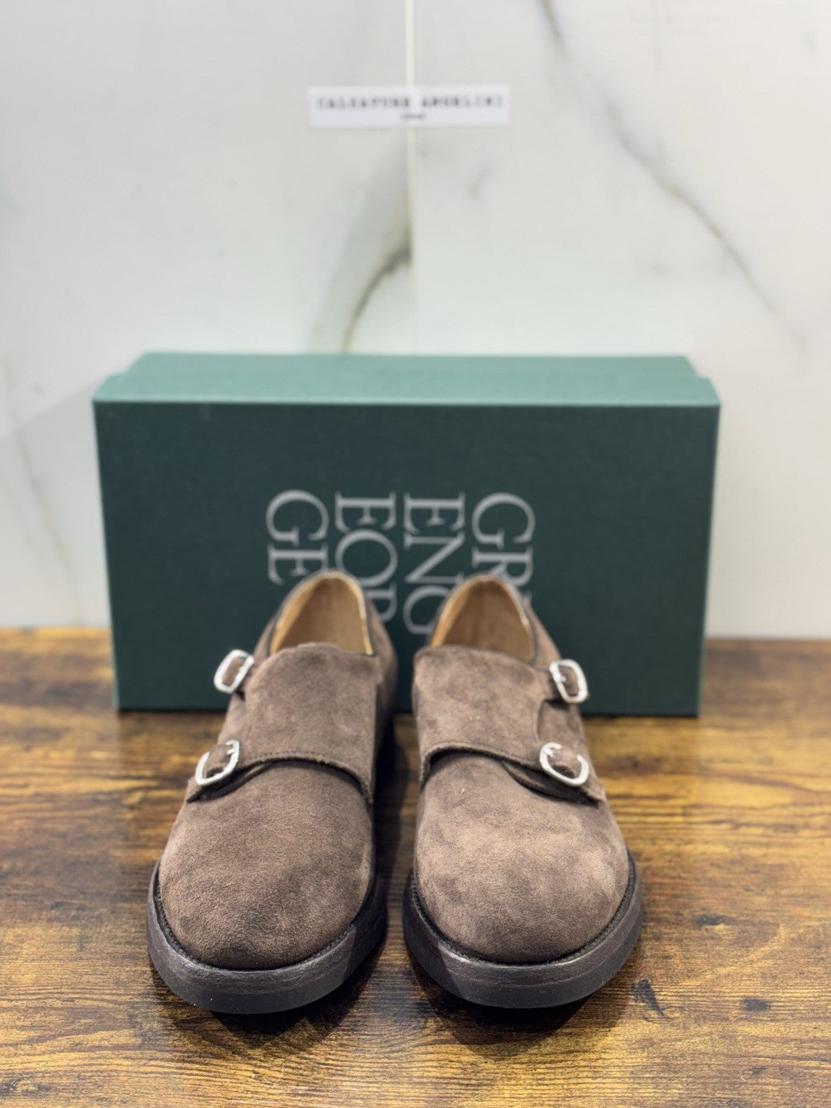 Green George Scarpa Uomo Doppia Fibbia Suede Testa Moro Fondo Vibram 44
