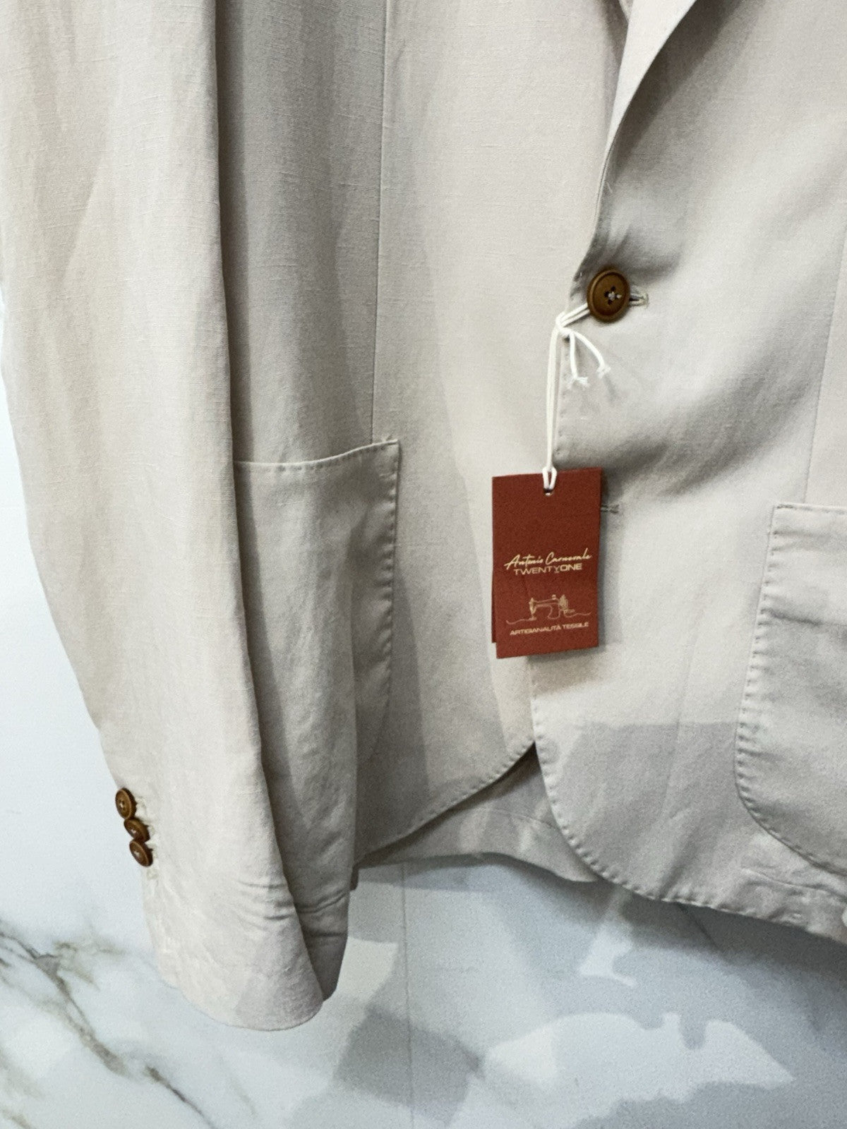Twenty One Giacca Uomo 2 Bottoni Ecru Misto Lino Made In Italy 48