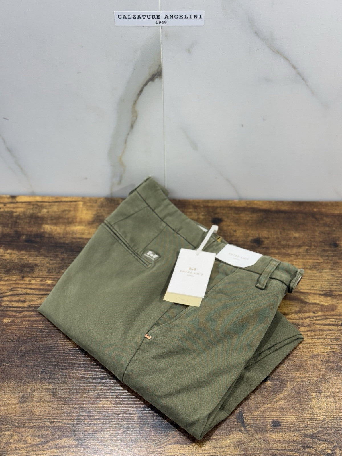 Entre Amis Pantalone Sartoriale Tasche America Verde Militare Made In Italy 29
